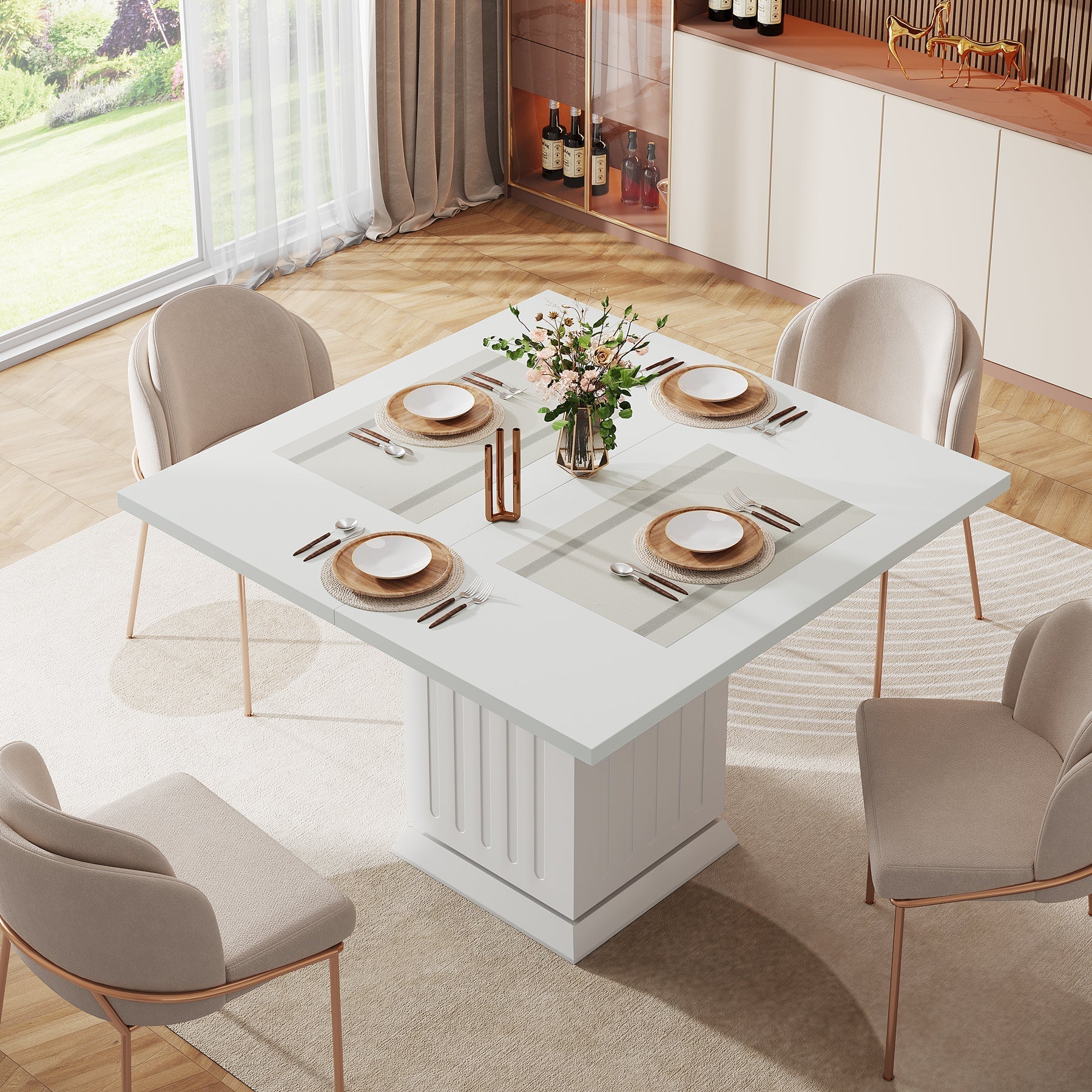 89 cm Dining Table, Modern Square Kitchen Table for 4