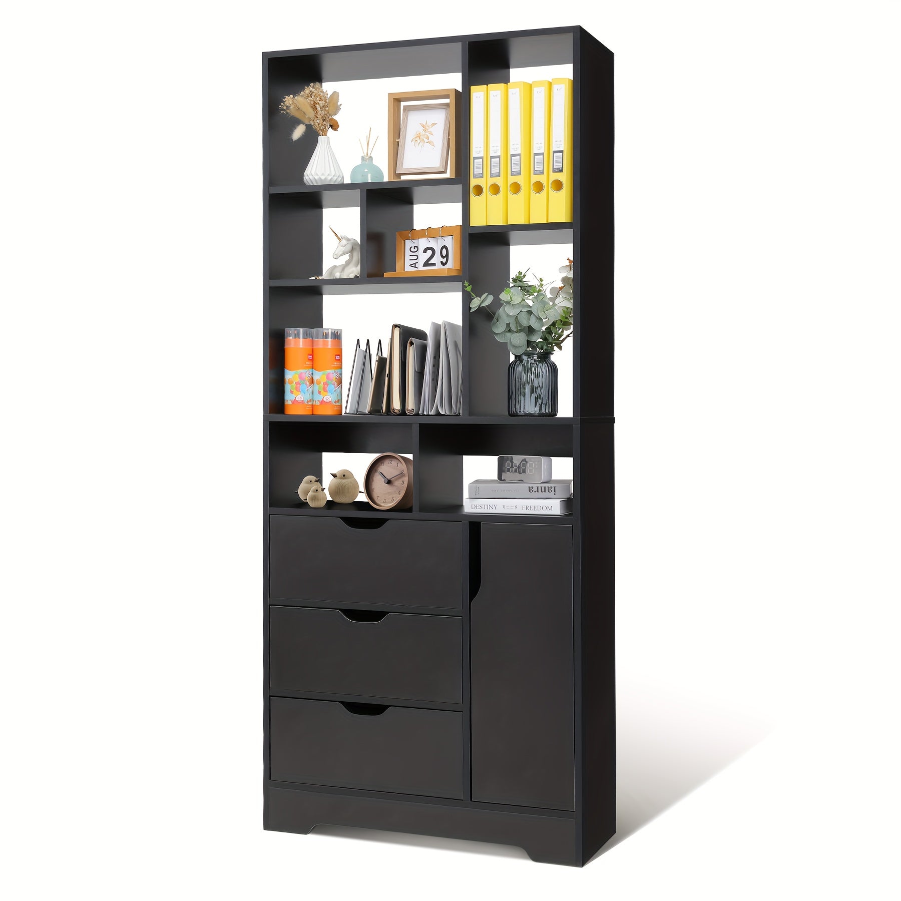 180cm Bookcase with Door and 3 drawers, Bookshelf for living Room Home Office