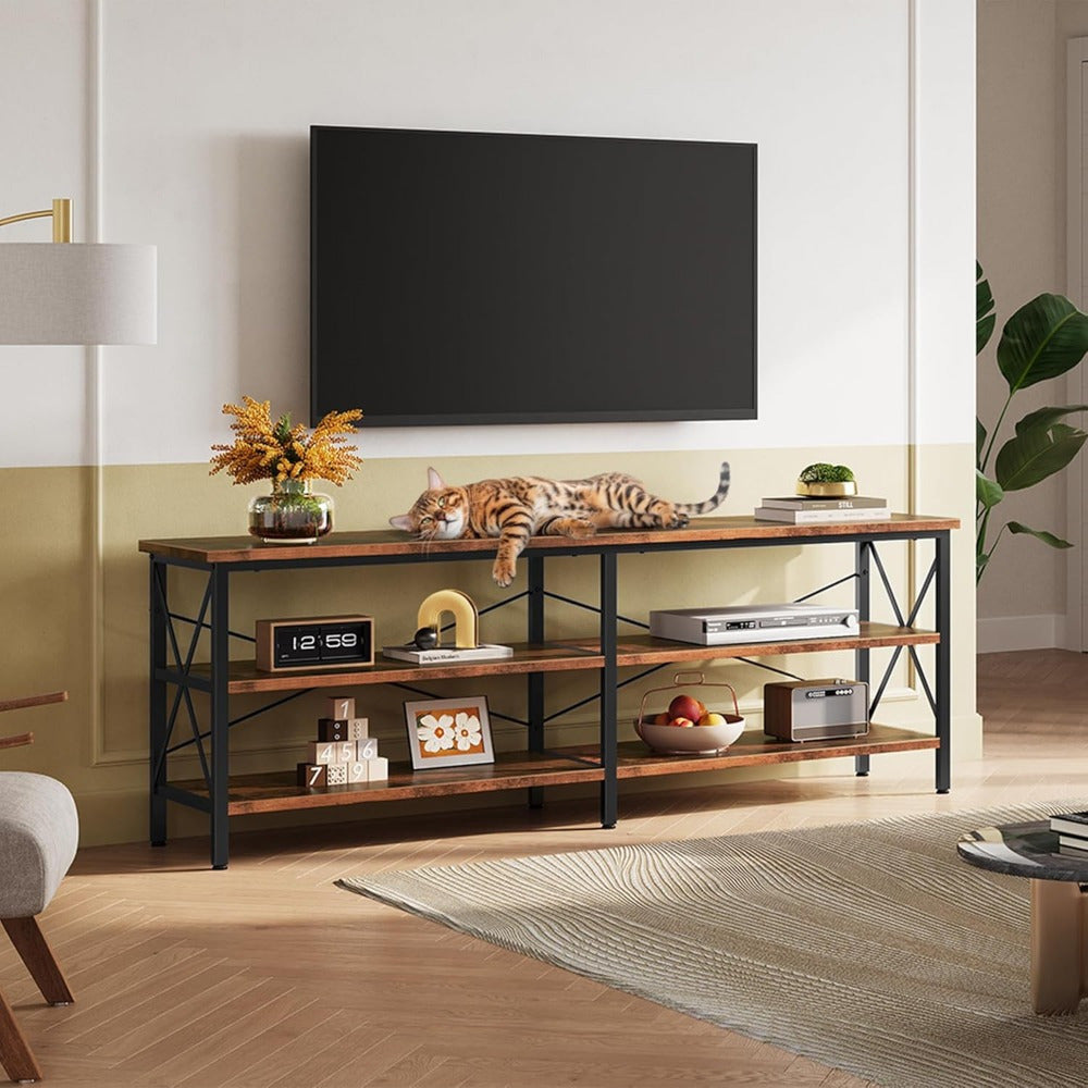 Versatile 3-Tier Steel & Wood TV Stand - Perfect for Indoor/Outdoor Use, Fits Up to 70" TVs, Ideal for Living Room & Bedroom Storage, Best for Christmas, Perfect for Thanksgiving