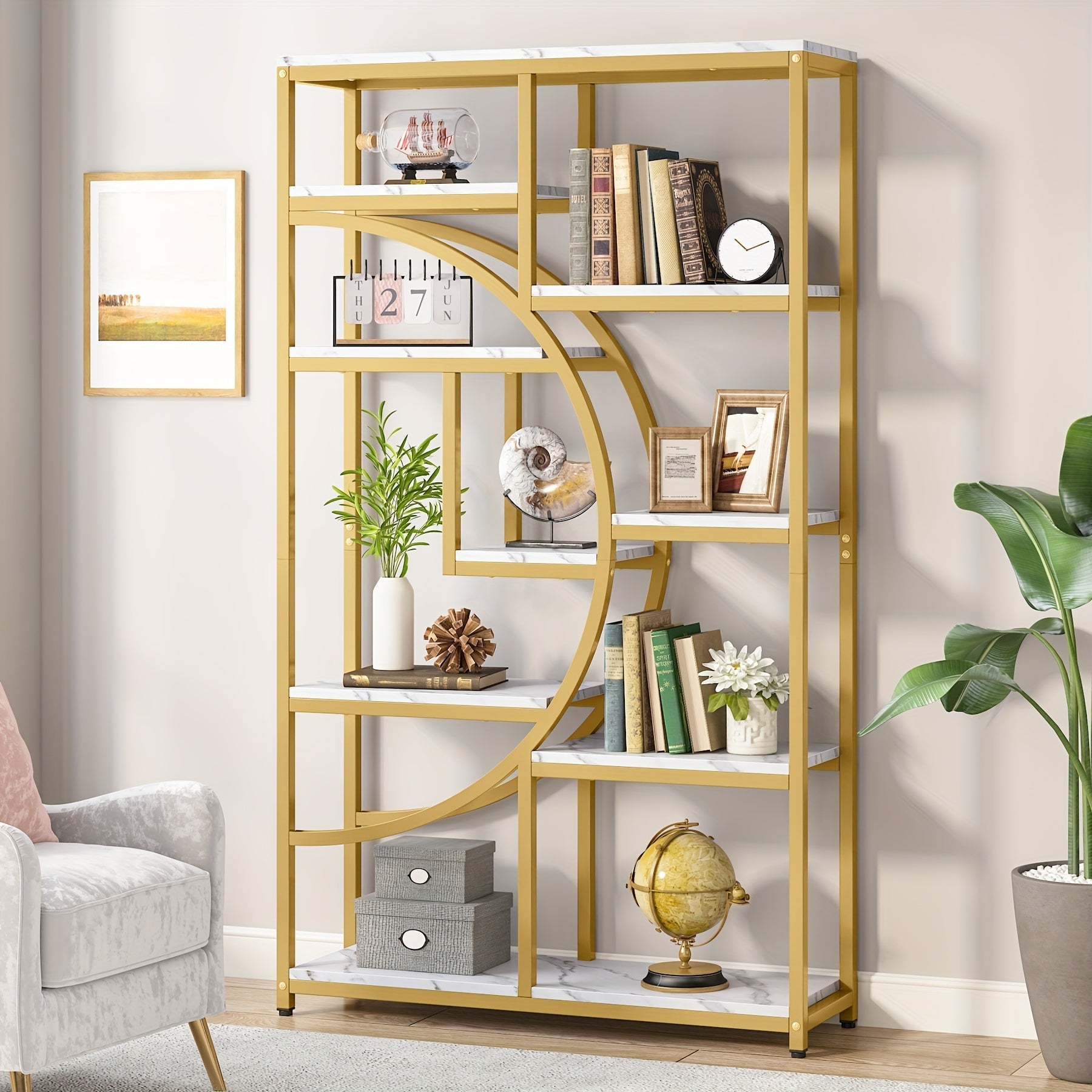 5-Tier Etagere Bookshelf, 175cm Freestanding Book Display Rack for Living Room, Bedroom