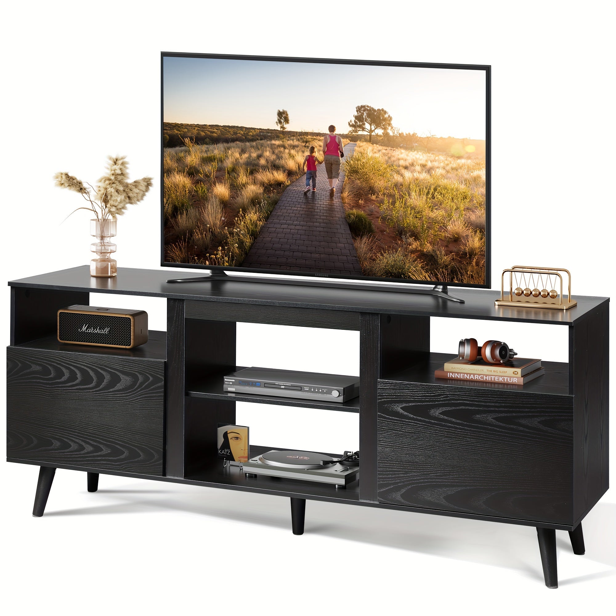 TV Stand for 65 Inch TV, 147cm Entertainment Center with 2 Storage Cabinets, Media Console for Living Room, Bedroom and Office