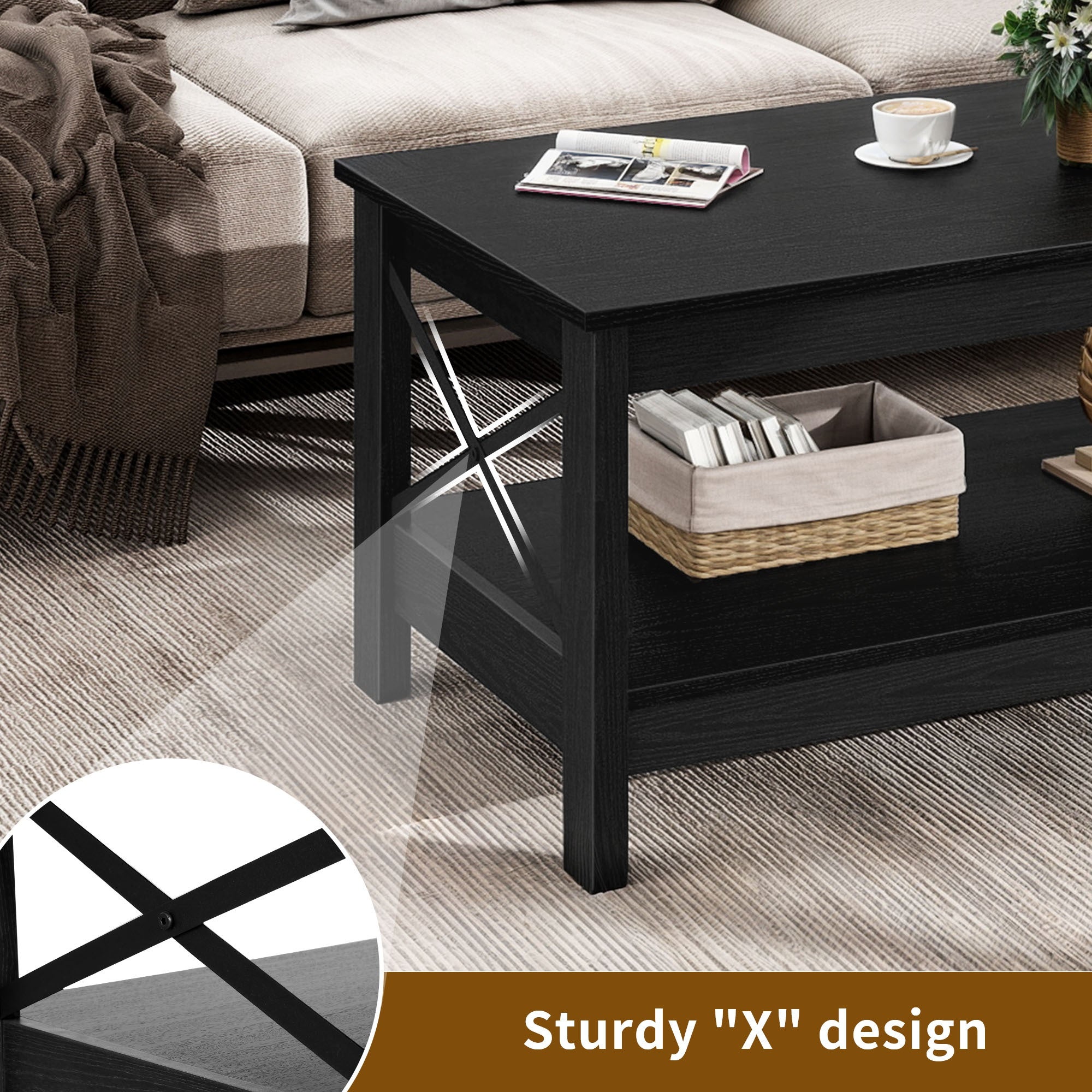 Farmhouse Coffee Table Shelf Design Modern Home Decor Accent Tables for Christmas Halloween Decor