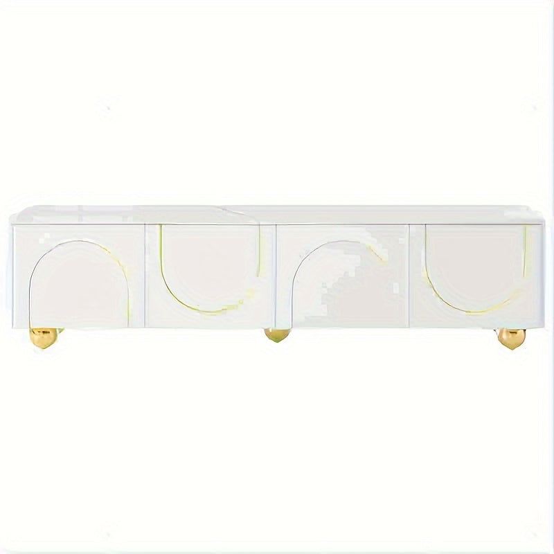 Modern living room TV cabinet media console with marble top and golden round metal legs