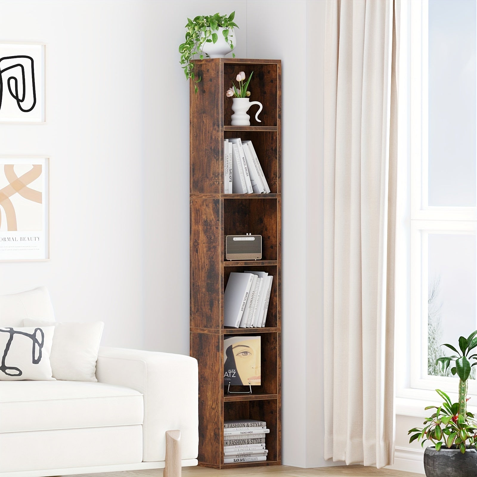 5/6 Tier Wooden Freestanding Bookshelf - Multi-Layered Spacious Storage Display Shelves for Bedroom, Living Room, Office - Easy Access, Independent Cube Bookcase with ≥3.2 Cubic Feet Capacity, ≥27" Height