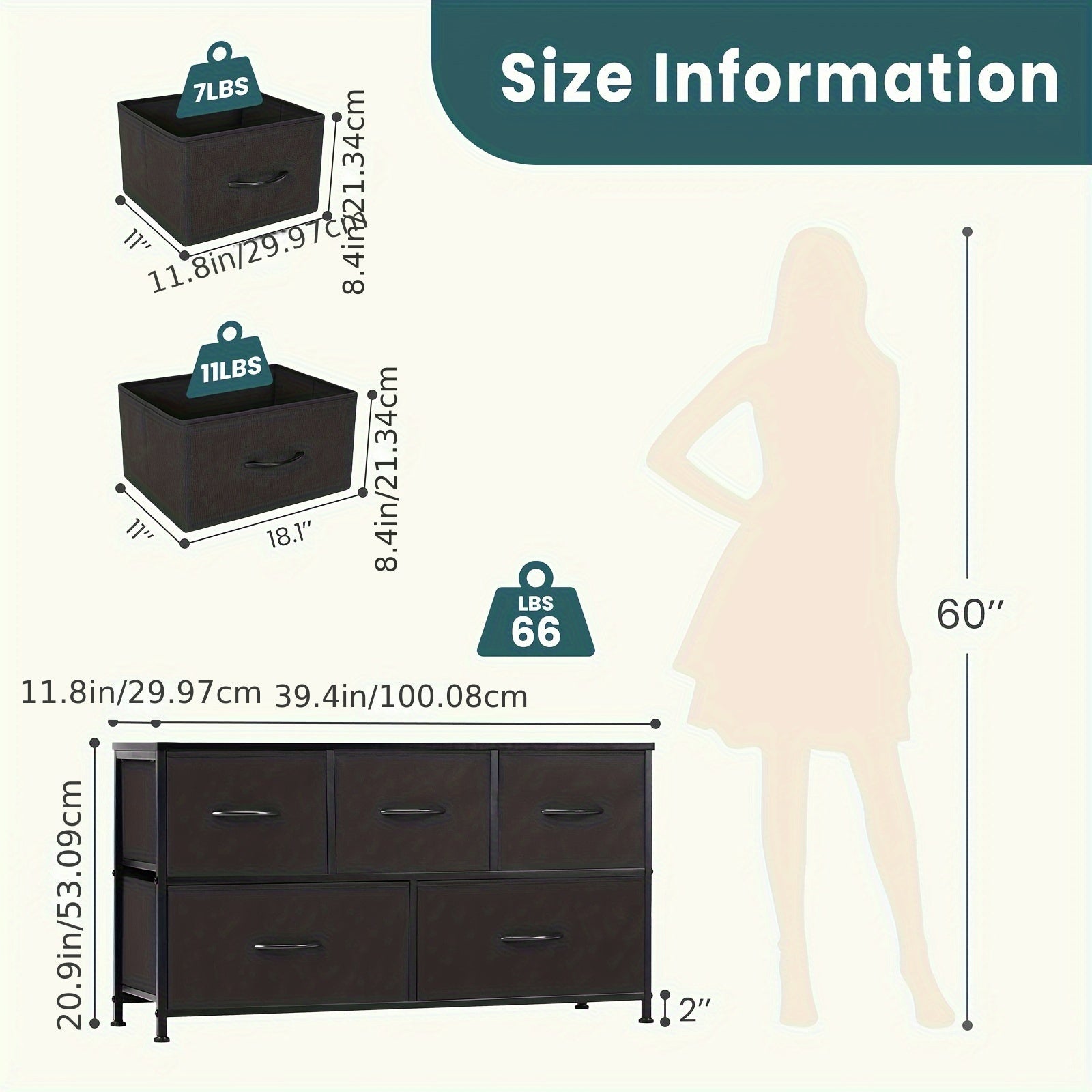 5 Drawer Dresser Organizer Storage Drawers, Storage Cabinet, Chest Of Drawers With Fabric Bin, Steel Frame, Wood Top For Bedroom, Closet For Lab