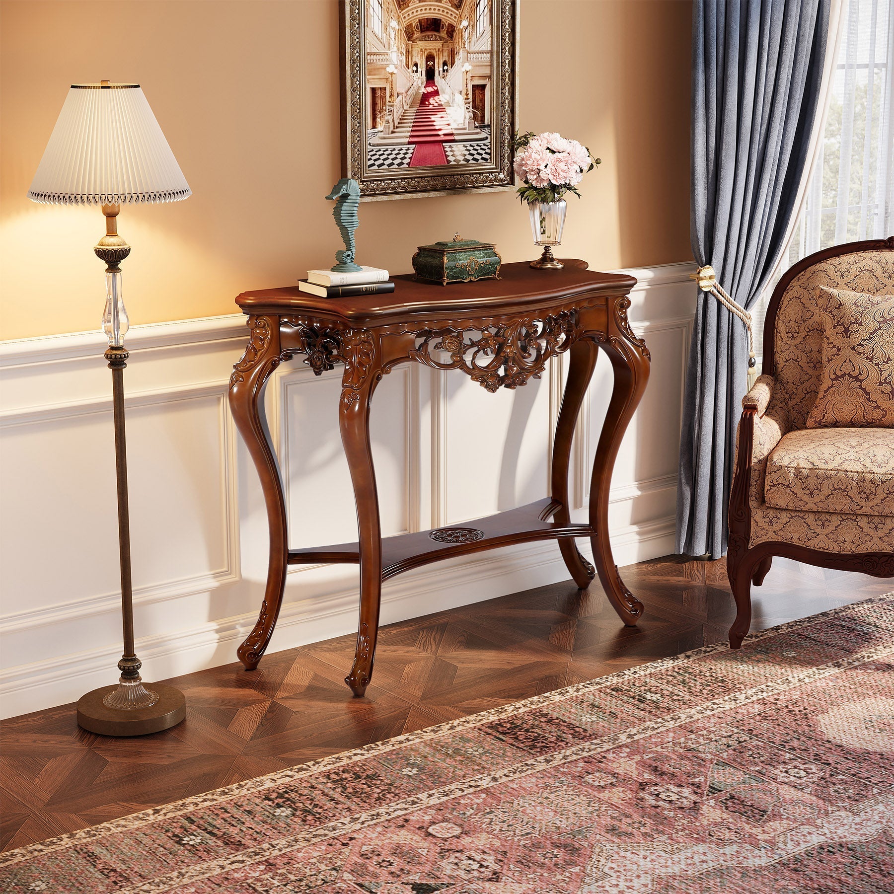 95.5 cm Console Table, Elegant Two-Tier Entryway Hallway Table