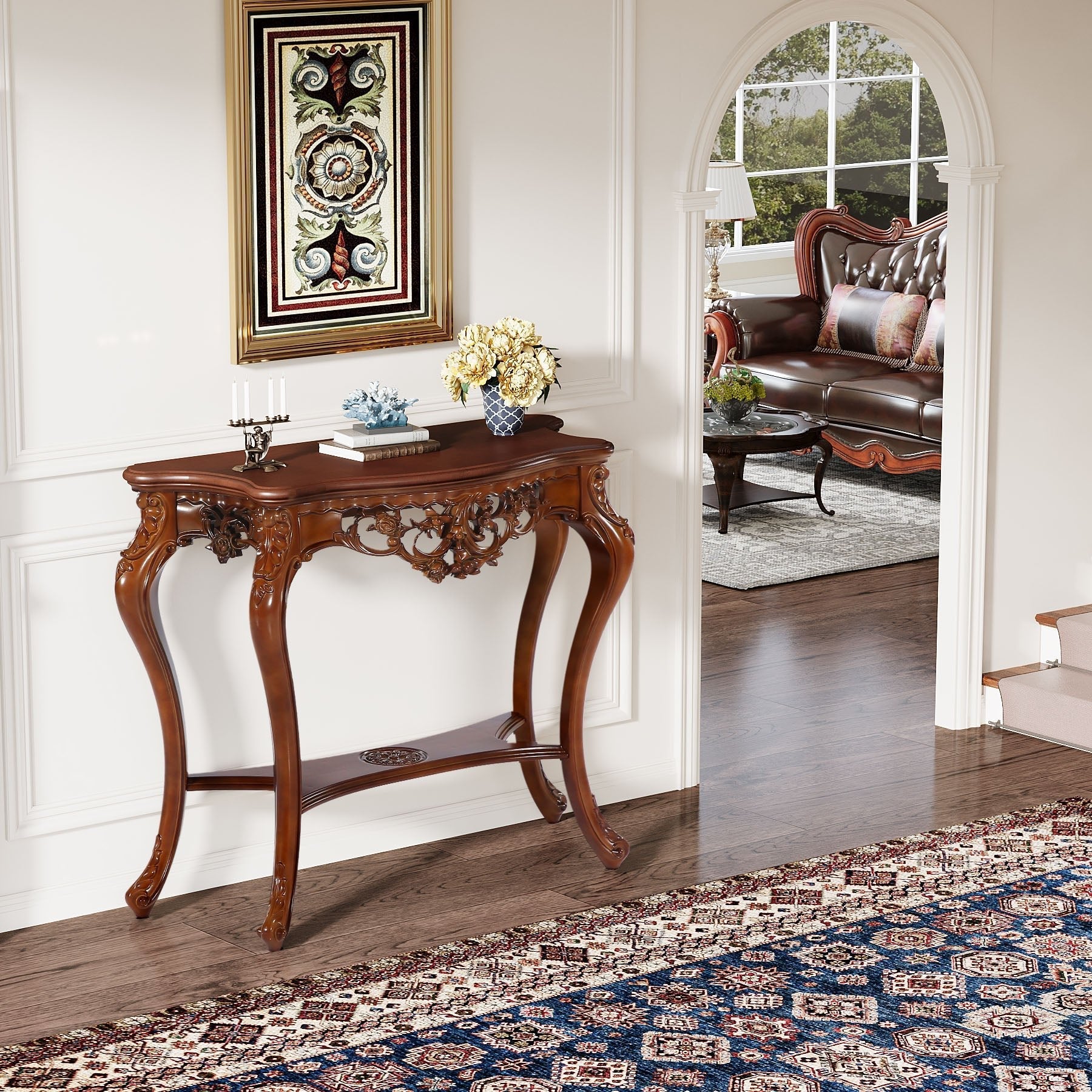 95.5 cm Console Table, Elegant Two-Tier Entryway Hallway Table