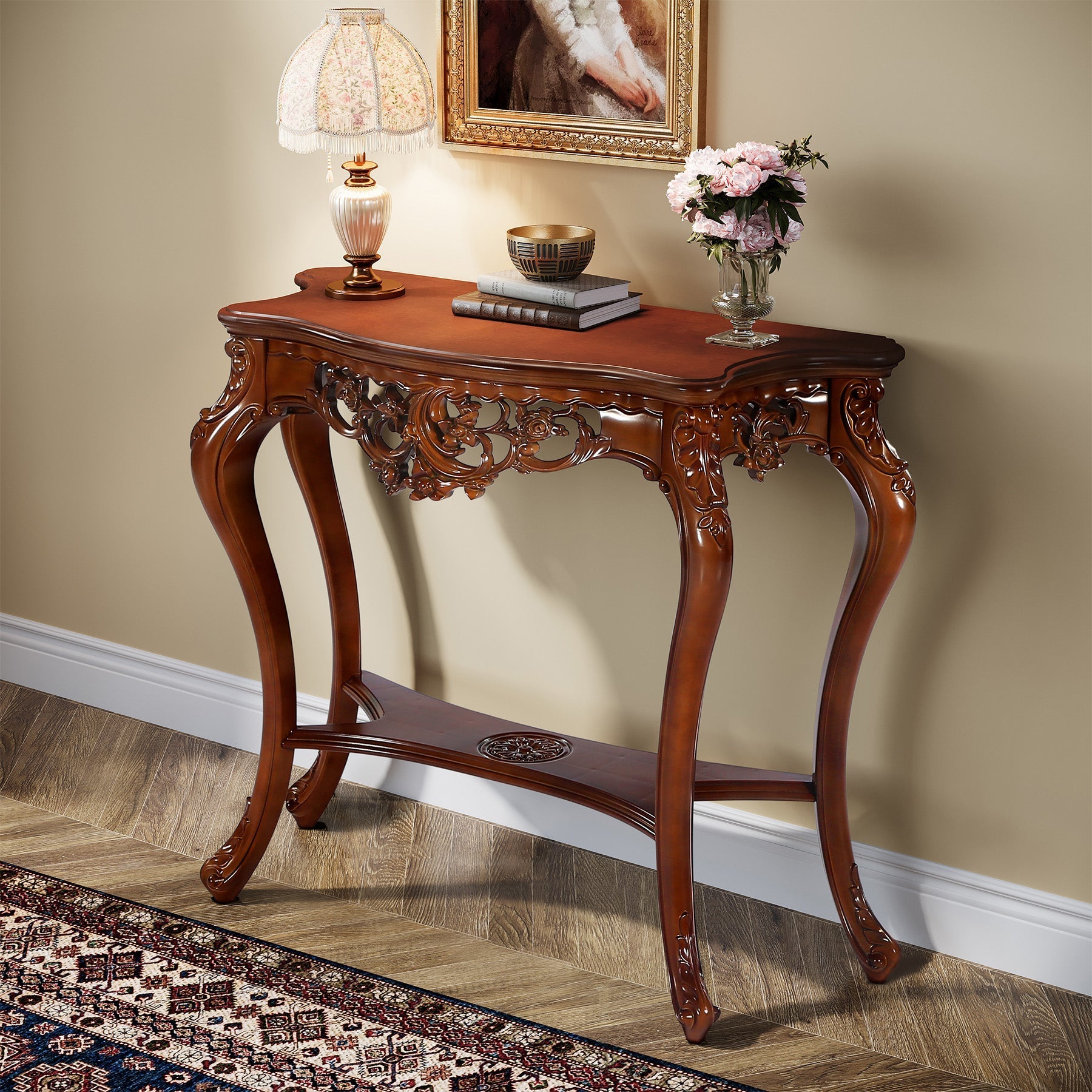 95.5 cm Console Table, Elegant Two-Tier Entryway Hallway Table