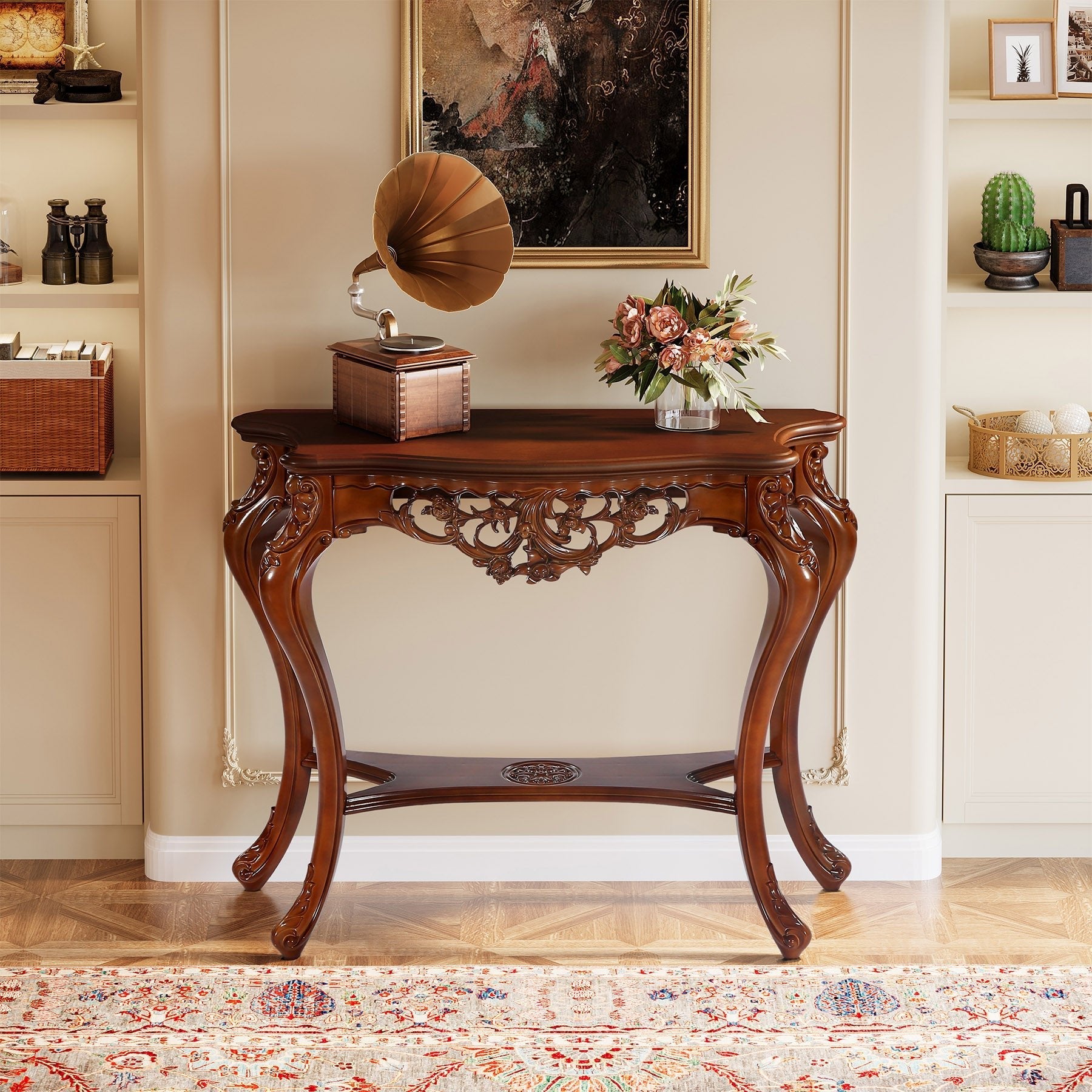 95.5 cm Console Table, Elegant Two-Tier Entryway Hallway Table