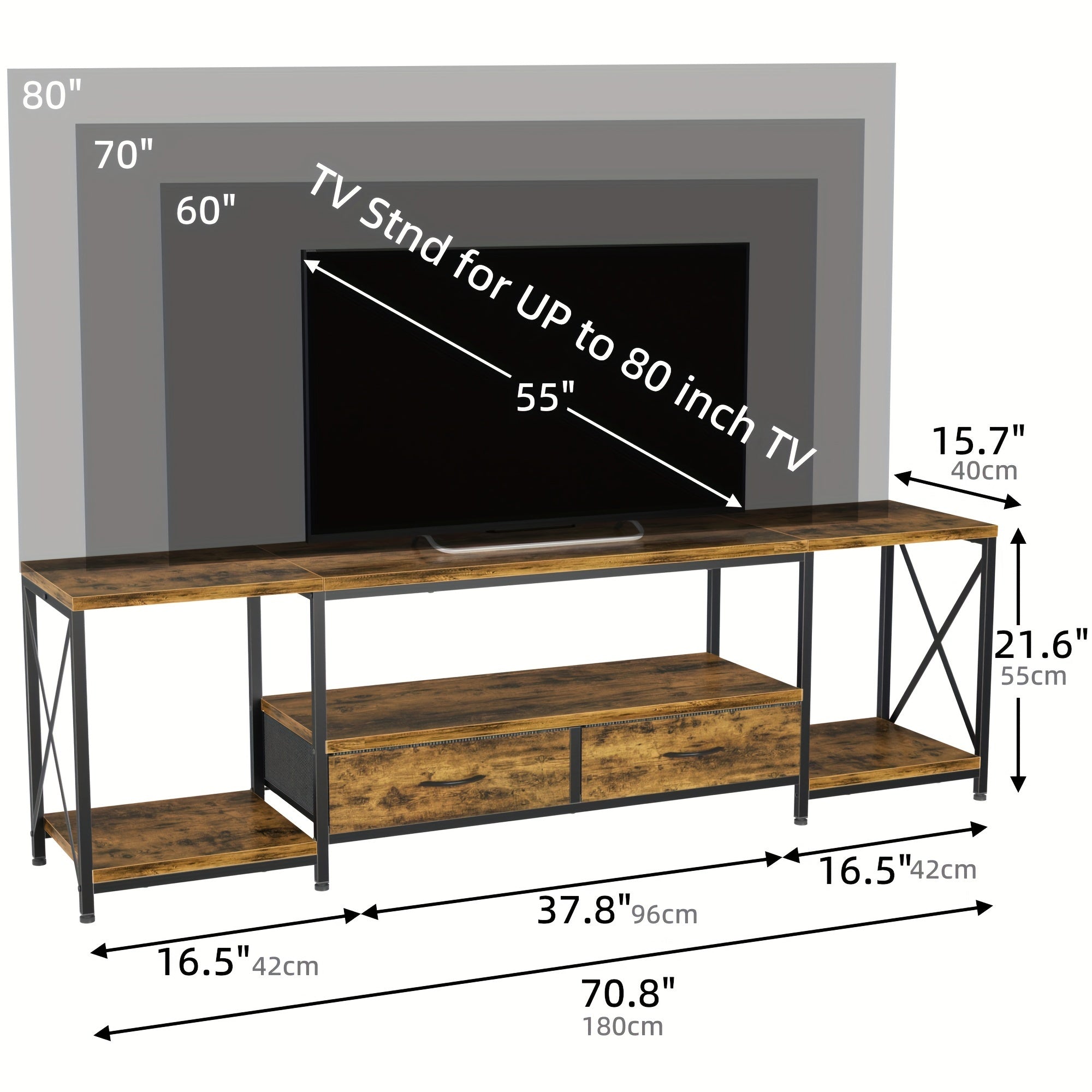 TV Stand With Fabric Drawer, Entertainment Center With Open Storage Shelves For Living Room, Industrial TV Console Table For Bedroom, Multifunctional And Space-saving, Home Theater Furniture, Kitchen Storage Shelf