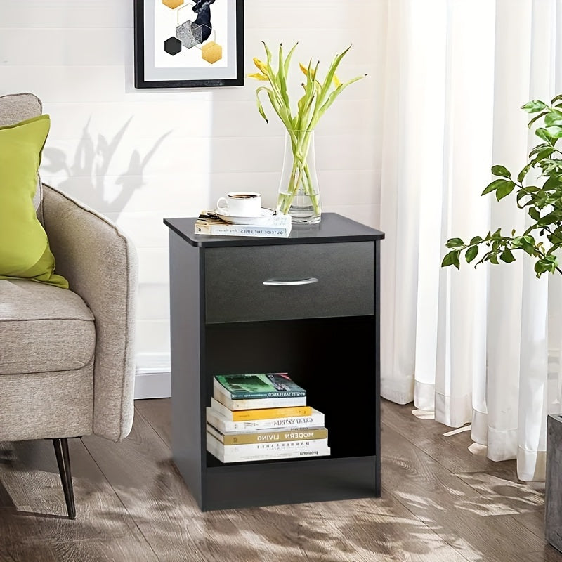 Black Nightstand With Drawer, Bedside Table Side Table For Small Place, Bed Table End Tables For Living Room Bedroom