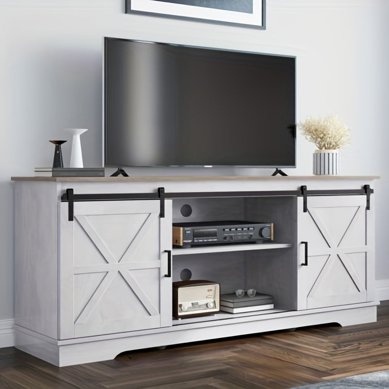 Farmhouse TV Stand for TVs up to 165cm, Entertainment Center with Barn Doors, TV Media Console Cabinet, Grey Wash