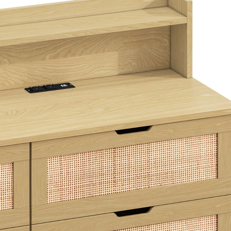 Chic Rattan Storage Cabinet with 6 Drawers - Metal Frame, Ideal for Bedroom & Living Room Organization