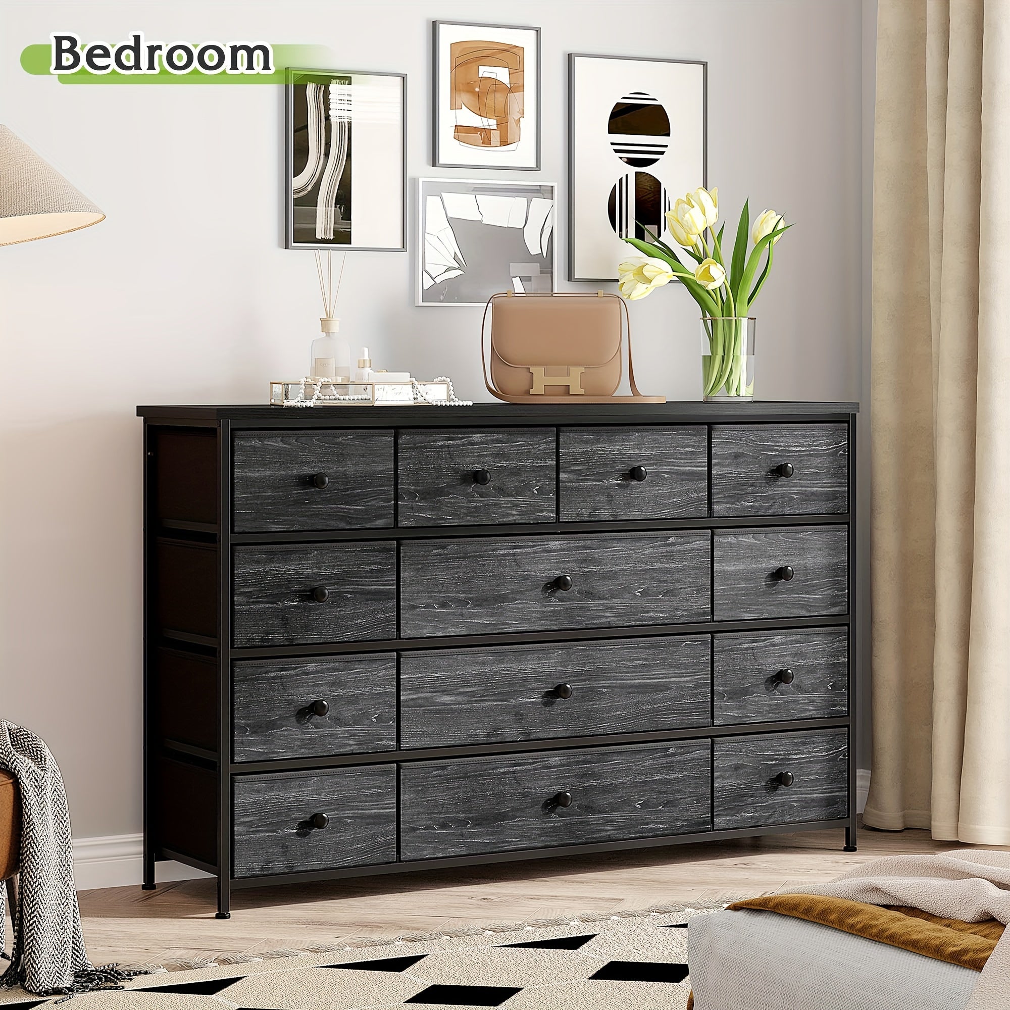 Black Dresser, Dresser For Bedroom, Dresser With 13 Storage Drawer, Dressers & Chests Of Drawers For 55" TV, Black Dresser For Bedroom, Long Dresser For Closet, Entryway