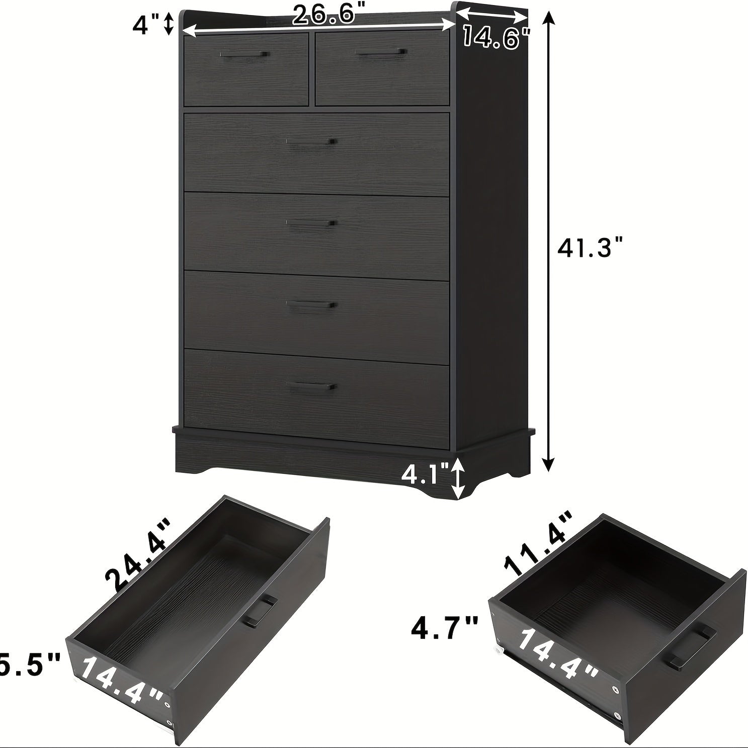 Black 6 Drawer Dresser Modern Chest of Drawers Storage Organizer for Bedroom Living Room