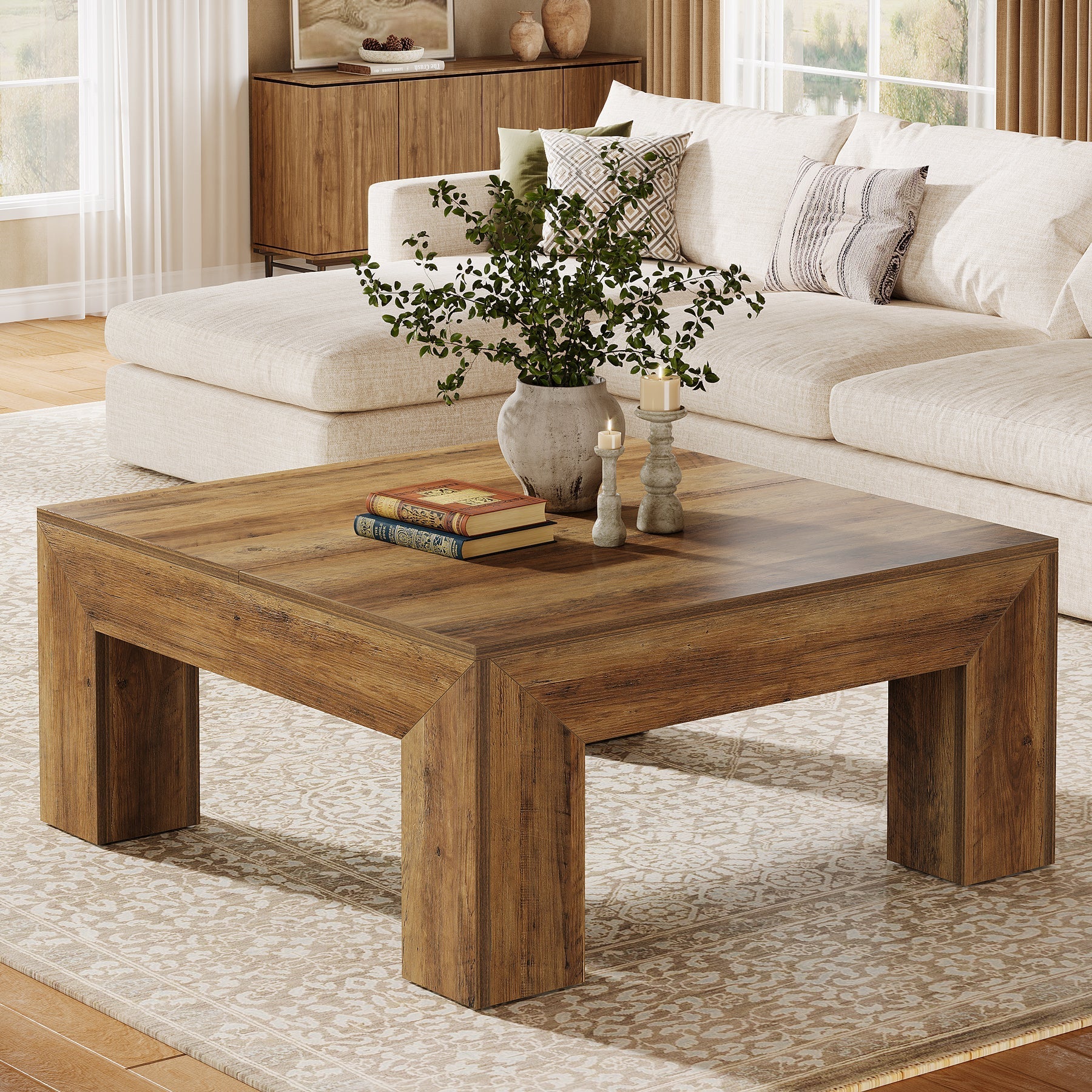 99 cm Coffee Table, Farmhouse Square Accent Center Cocktail Table