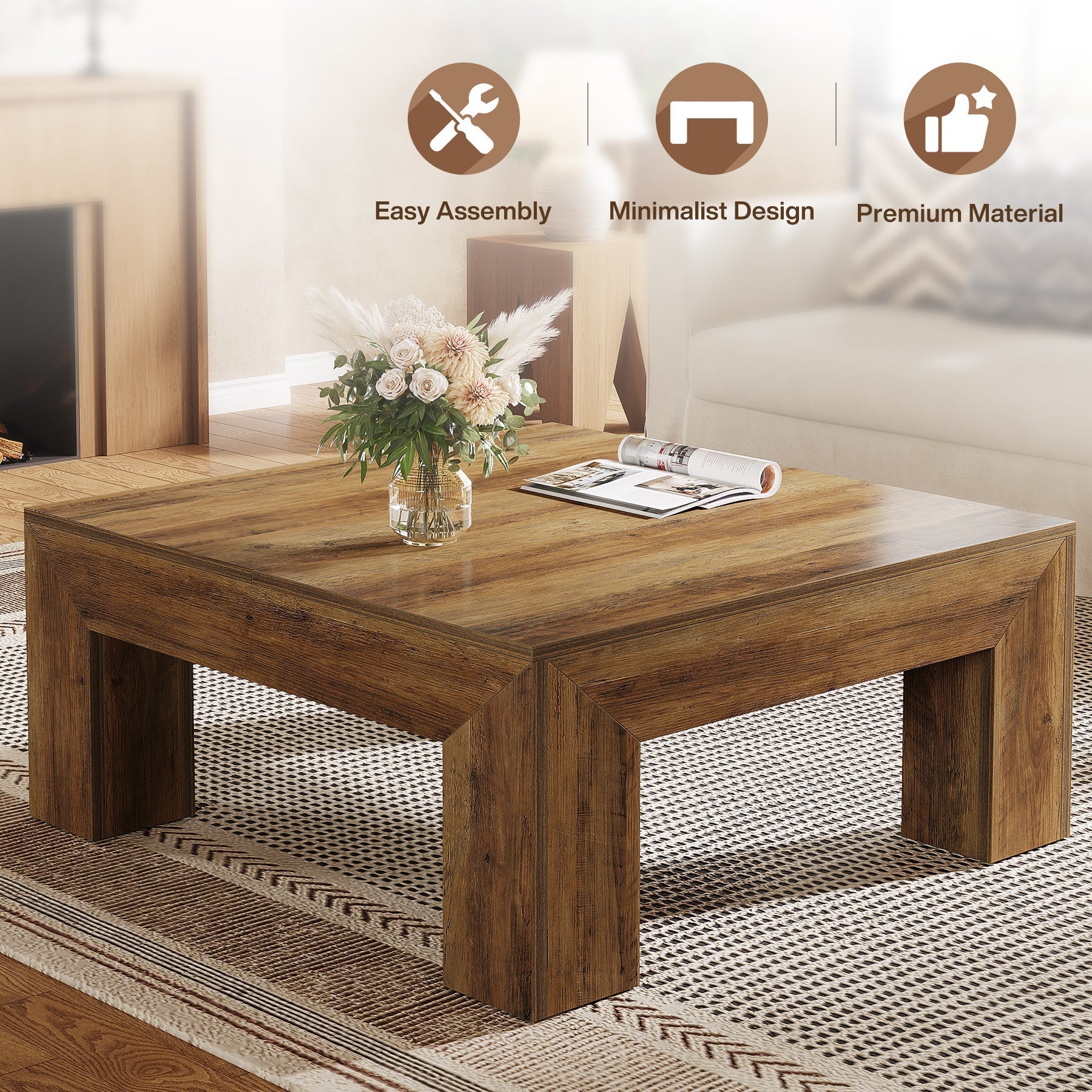 99 cm Coffee Table, Farmhouse Square Accent Center Cocktail Table