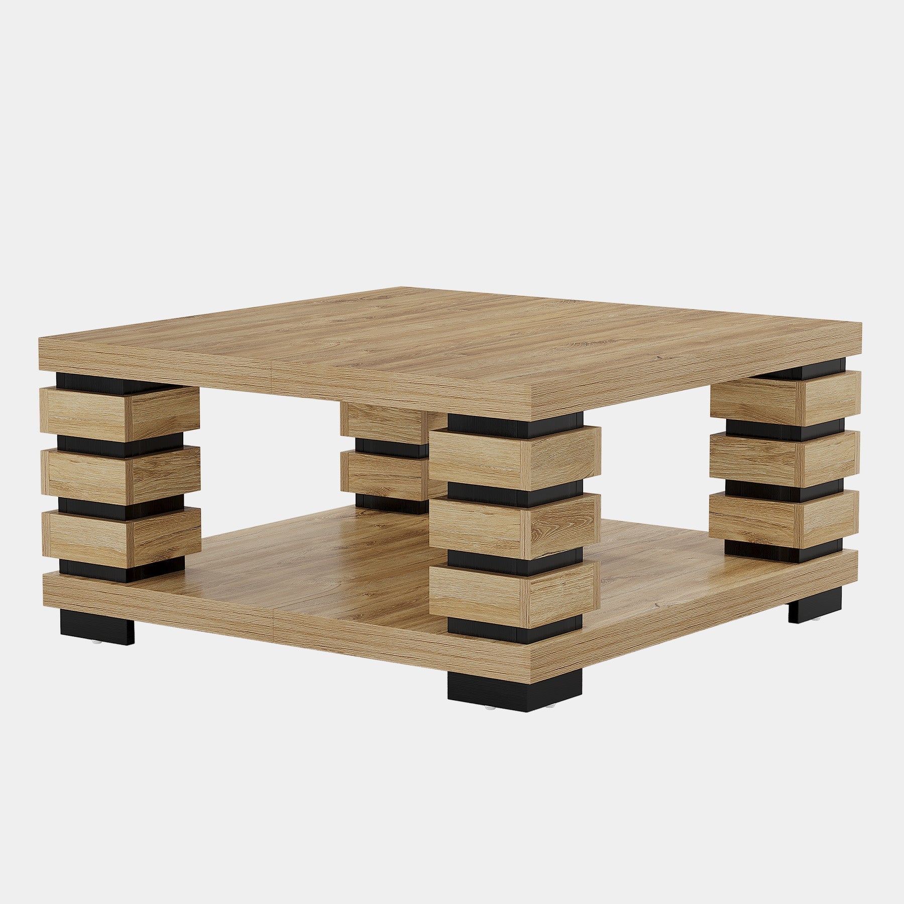 99 cm Coffee Table, Square 2-Tier Center Table Tea Table with Storage Shelf