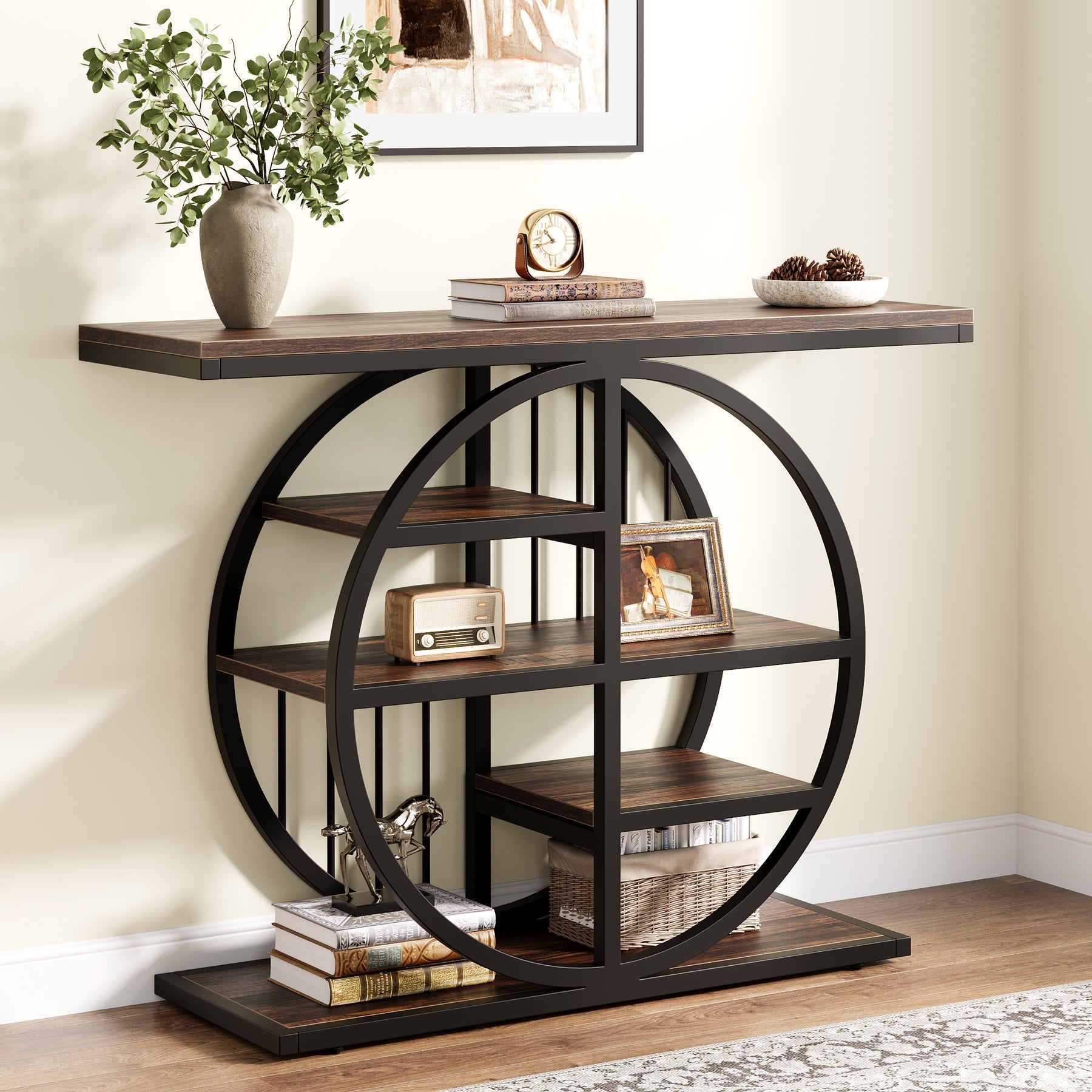 99 cm Console Table, 5-Tier Entryway Table Sofa Table with Circle Base