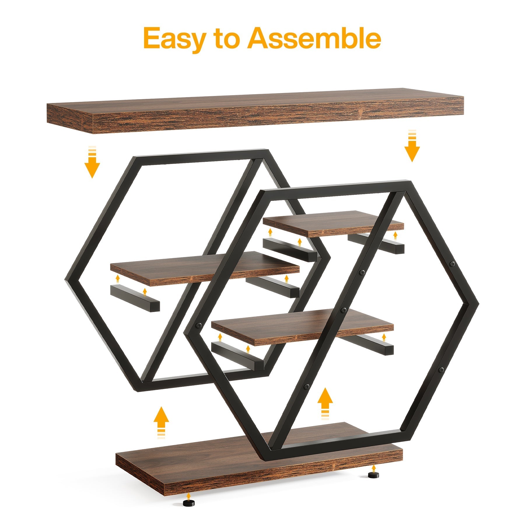 99 cm Console Table, 5-Tier Sofa Table Entryway Table with Geometric Base