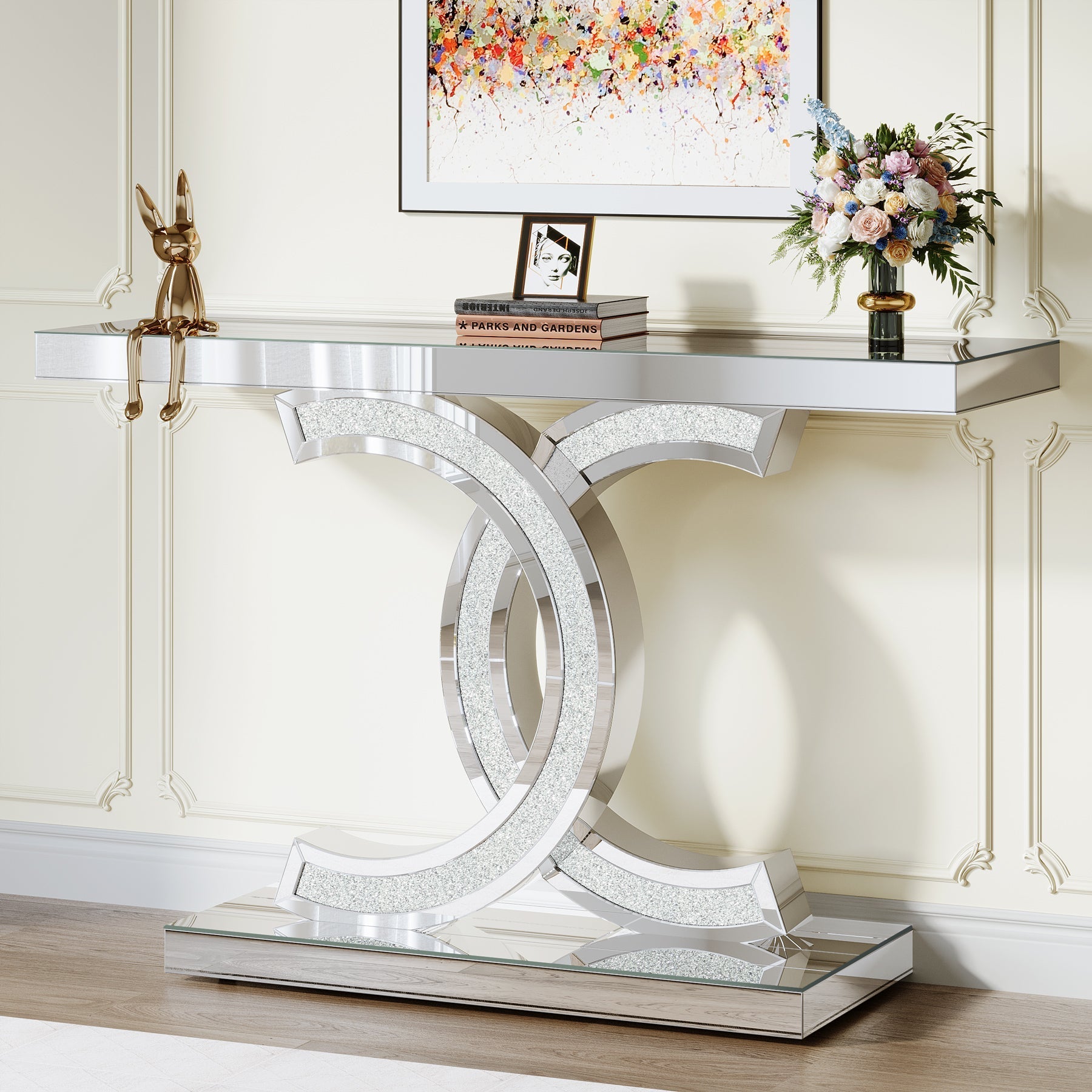 99 cm Console Table, Modern Mirrored Sofa Table Hallway Table