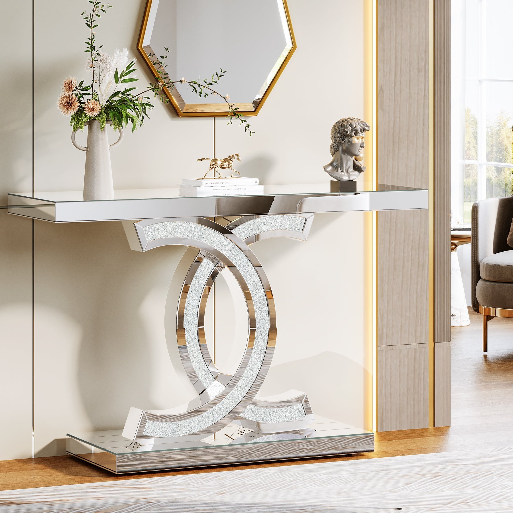 99 cm Console Table, Modern Mirrored Sofa Table Hallway Table