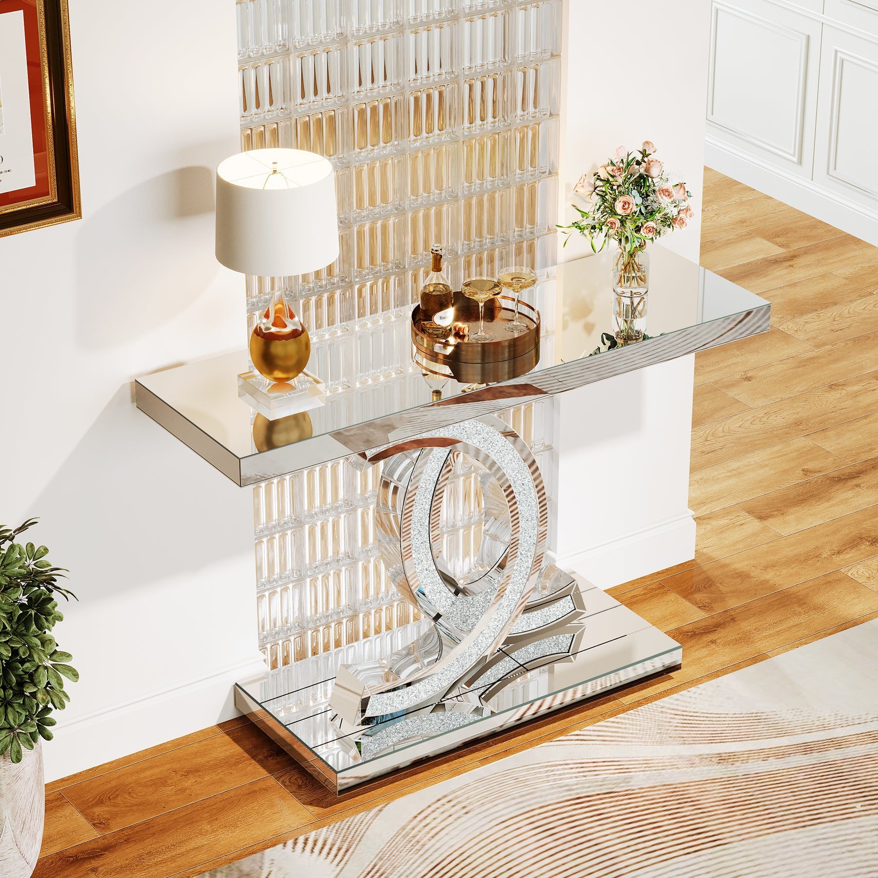 99 cm Console Table, Modern Mirrored Sofa Table Hallway Table