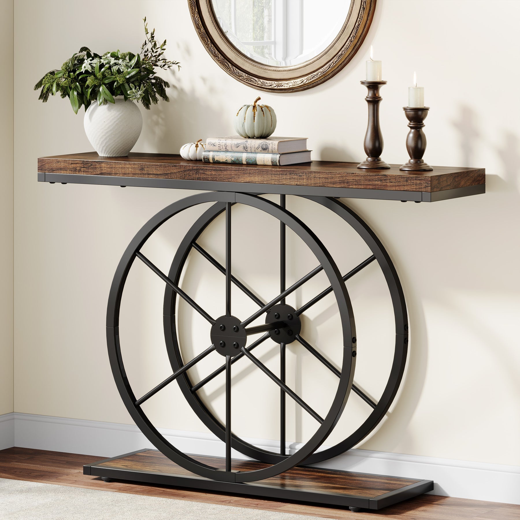 99 cm Console Table, Rustic Foyer Table Sofa Table with Unique Frame