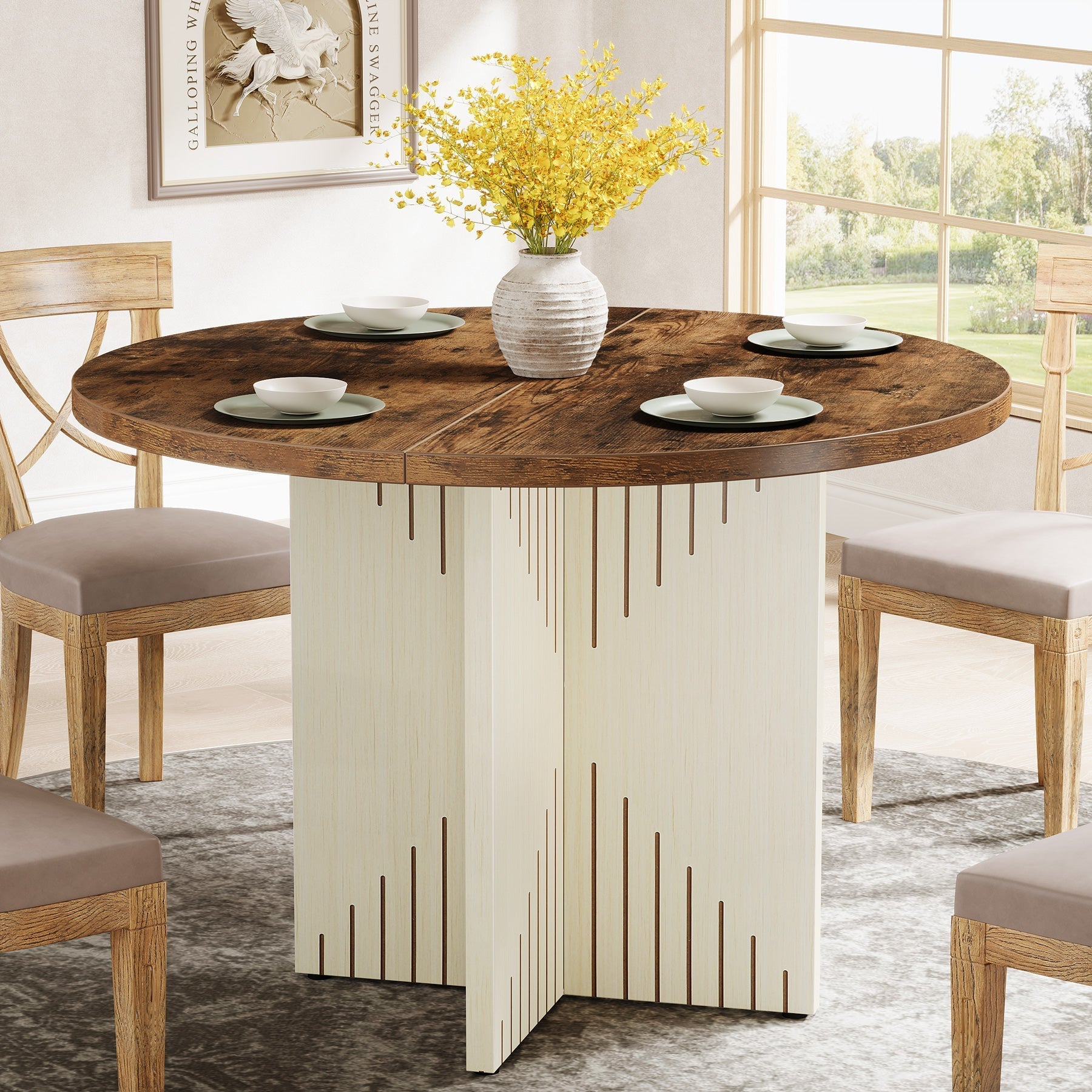 99 cm Dining Table, Round Kitchen Table Dinner Table with Pedestal Base