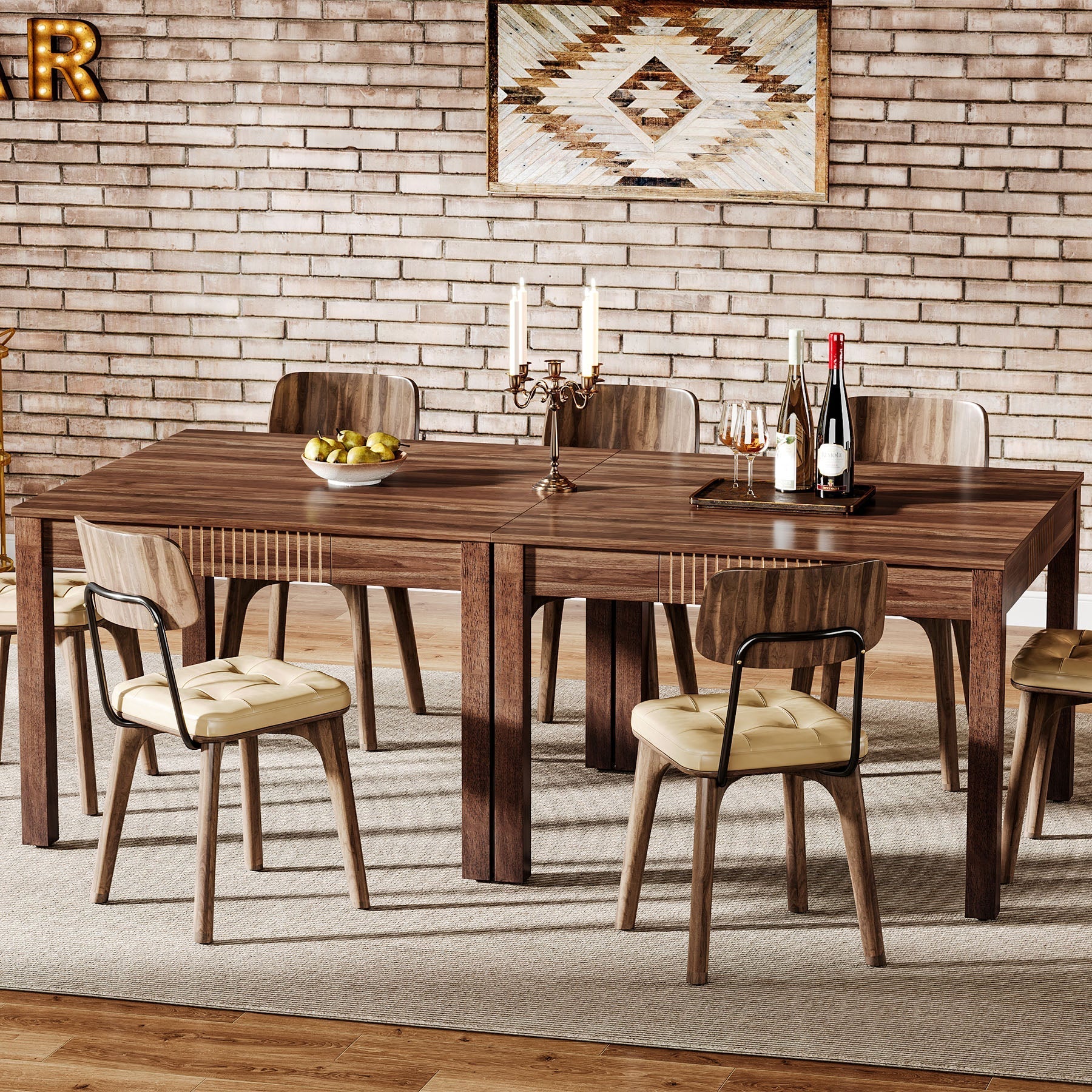 99 cm Dining Table, Square Kitchen Table Writing Table with 4 Drawers