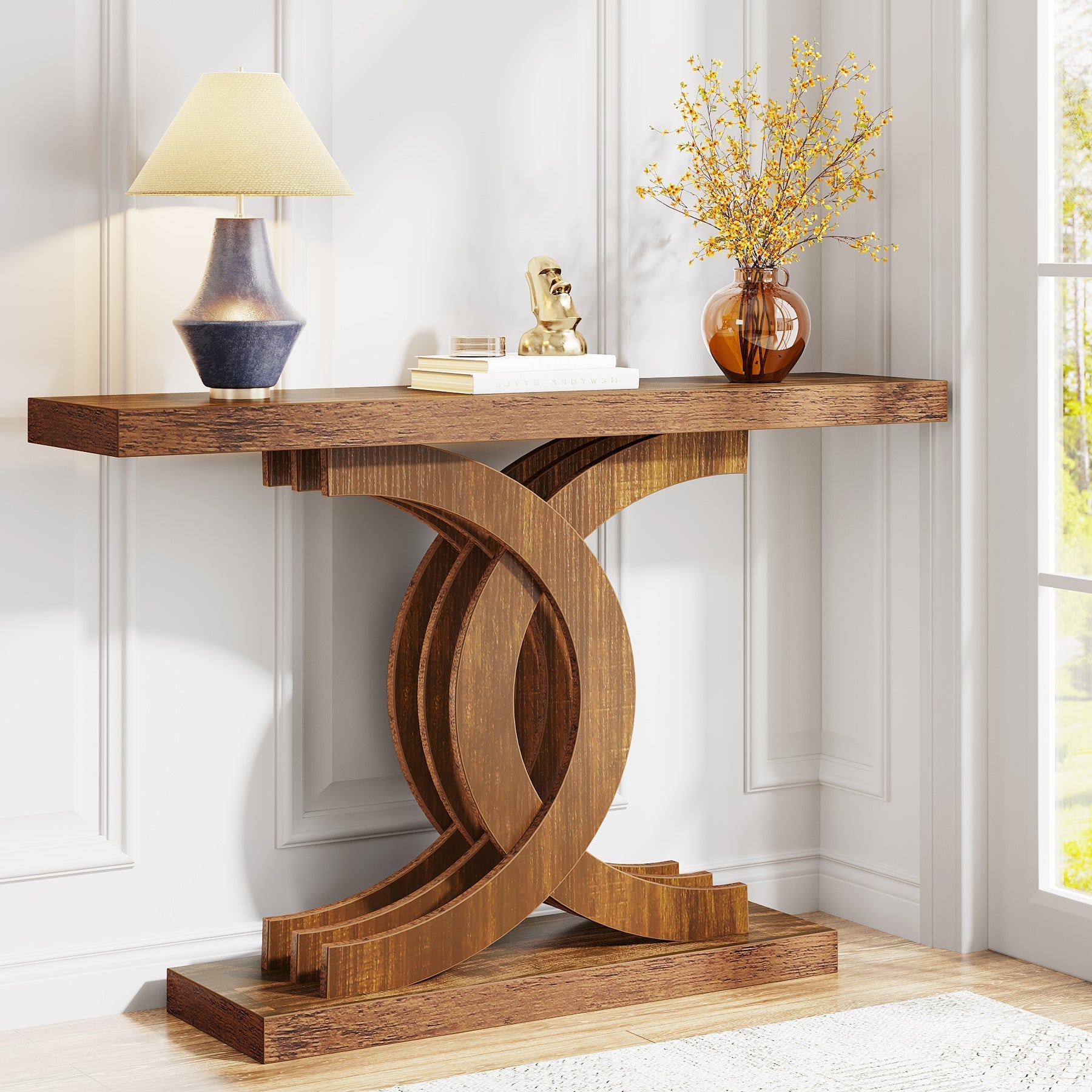 99 cm Farmhouse Console Table Entryway Table with Geometric Base