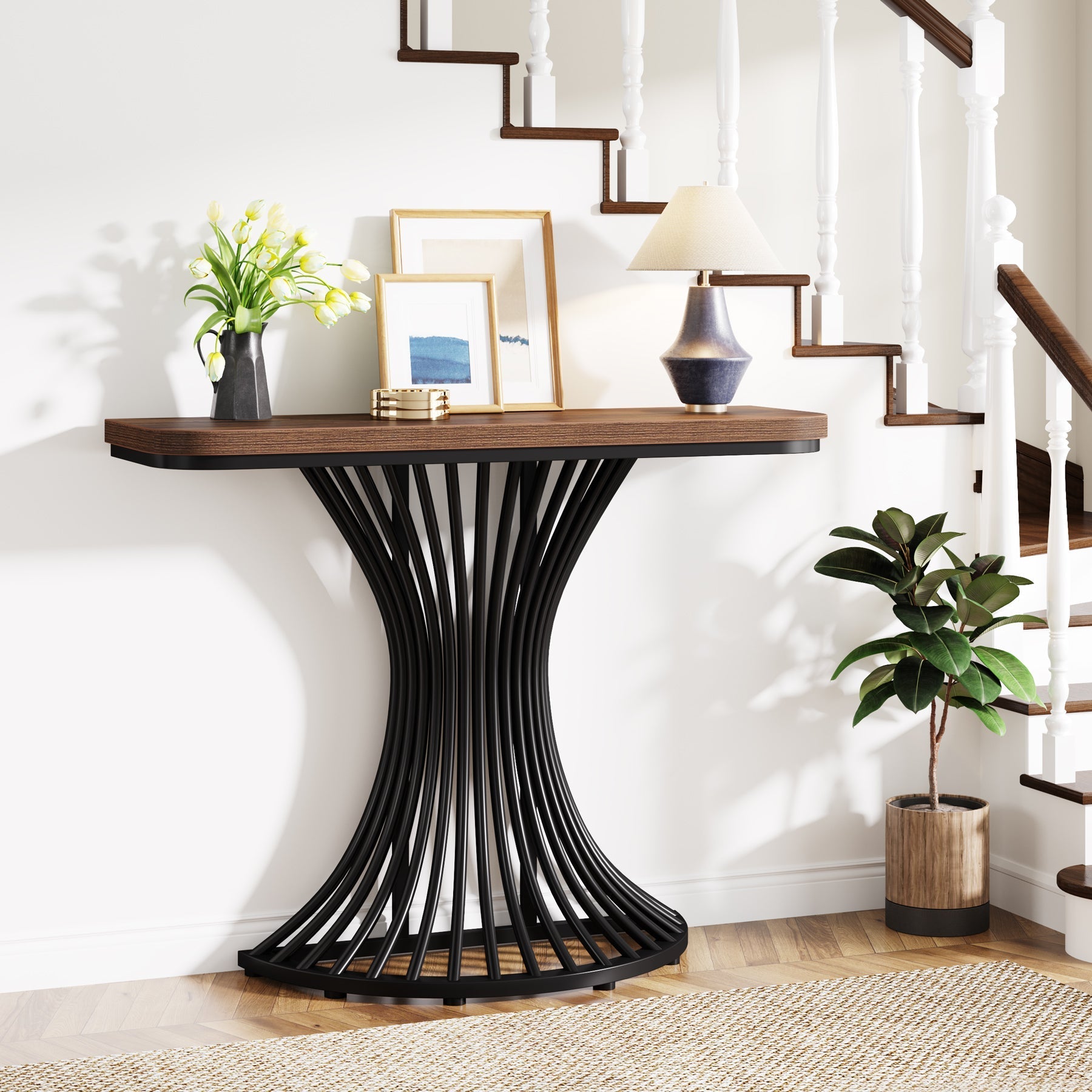 99-CM Console Table, Accent Sofa Table with Geometric Metal Base