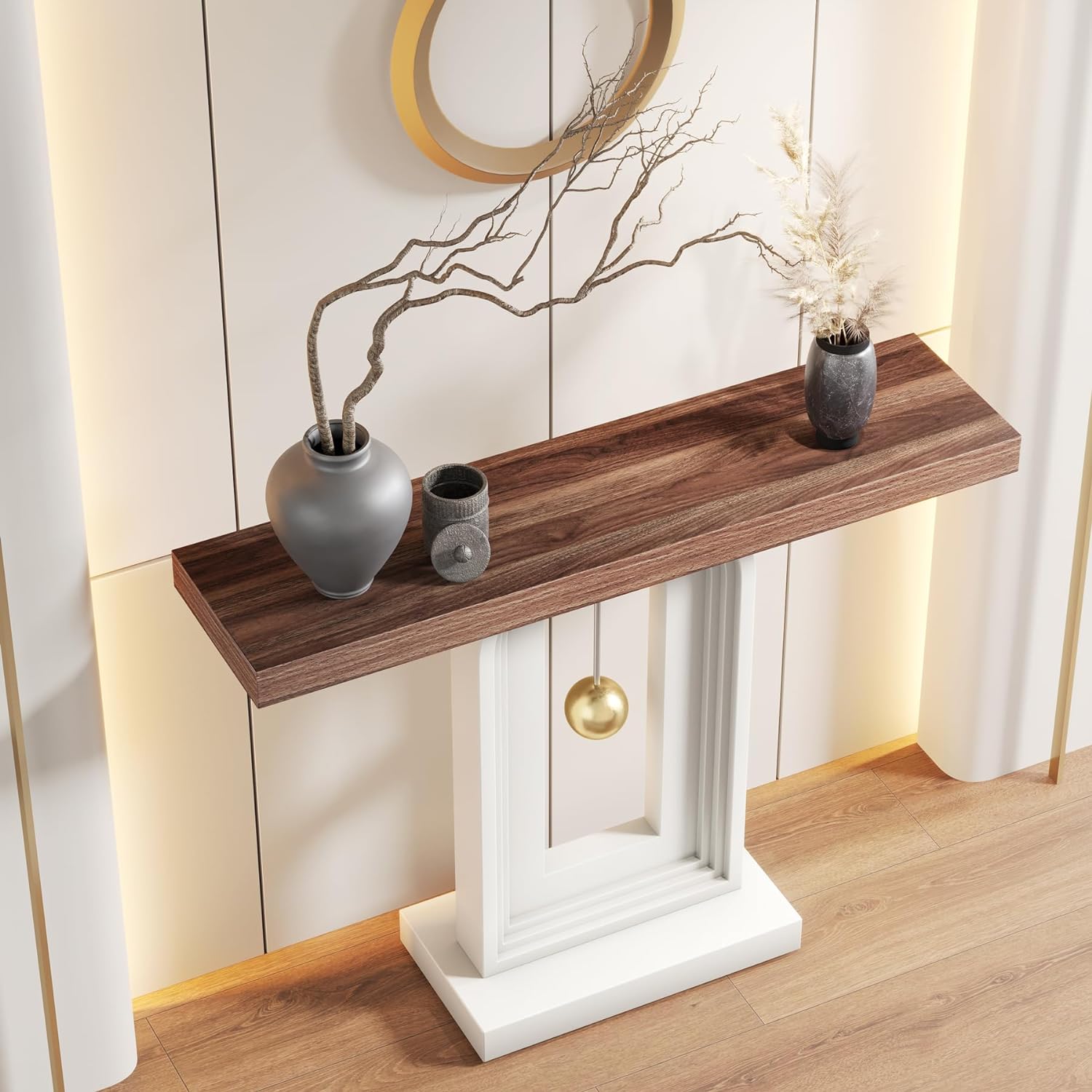 100 cm Console Table, Modern Sofa Entryway Table with Gold Decor