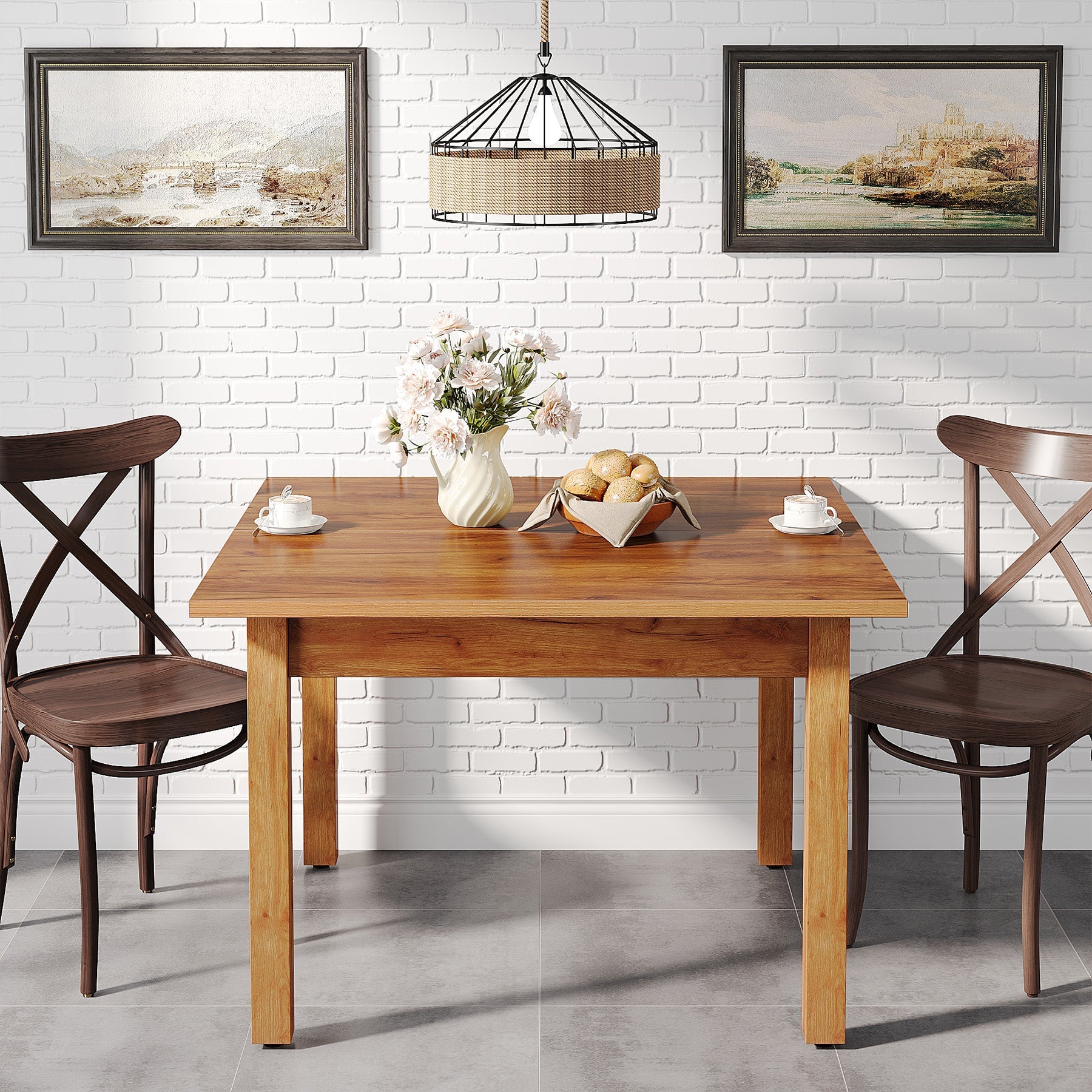 100 cm Square Dining Table Kitchen Table with Solid Wood Legs for 4