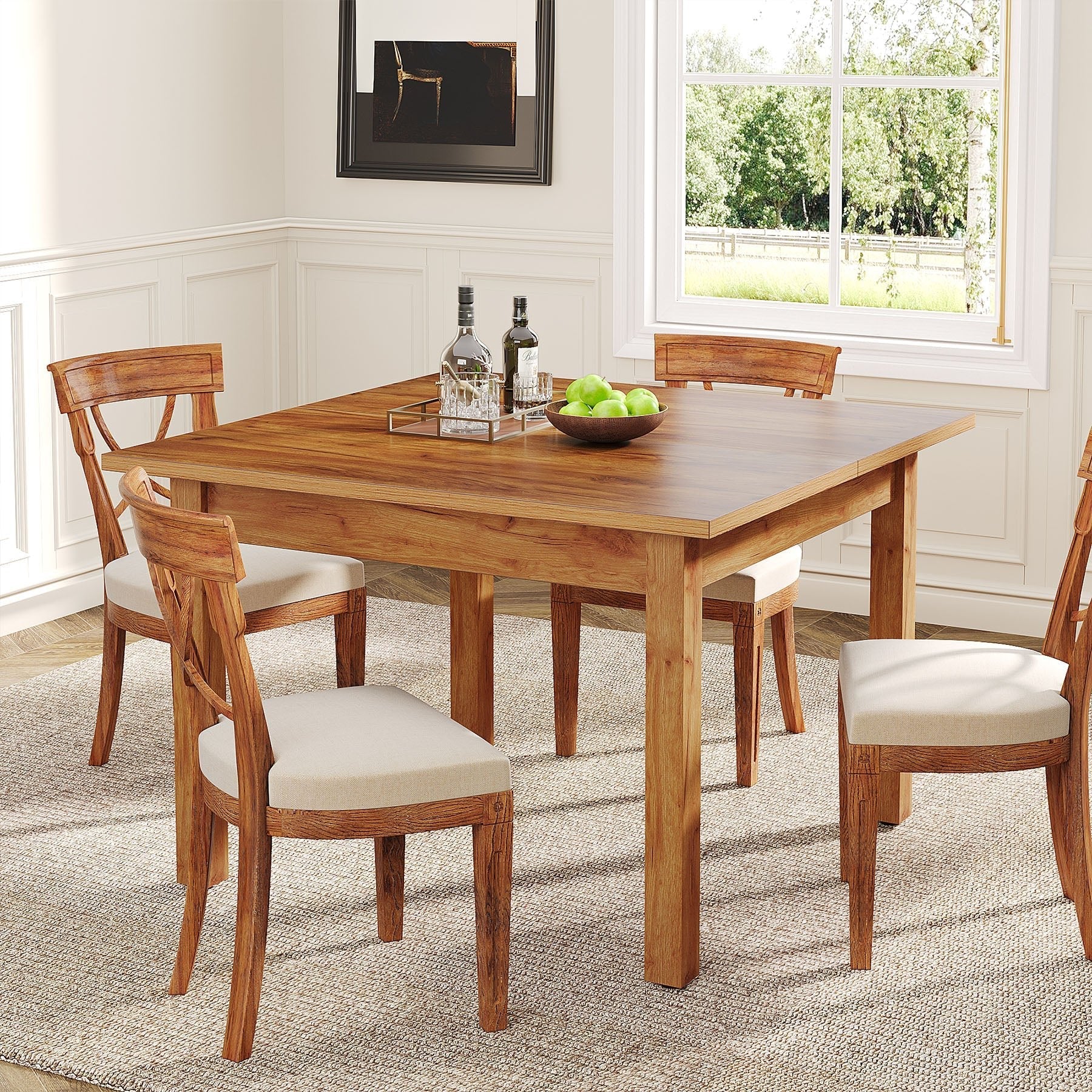 100 cm Square Dining Table Kitchen Table with Solid Wood Legs for 4