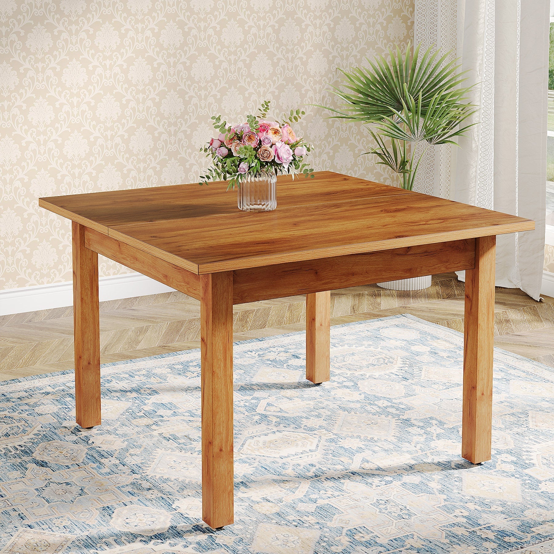 100 cm Square Dining Table Kitchen Table with Solid Wood Legs for 4