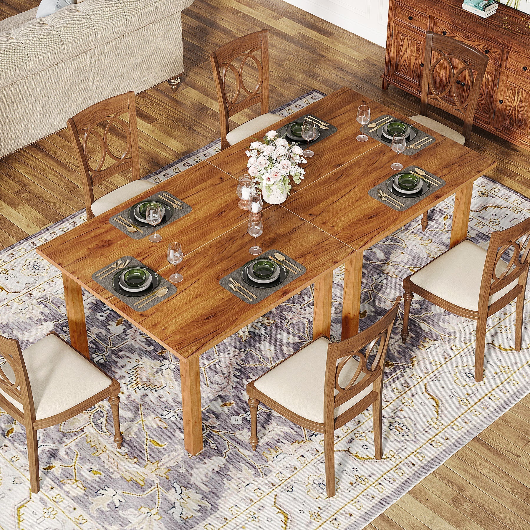 100 cm Square Dining Table Kitchen Table with Solid Wood Legs for 4