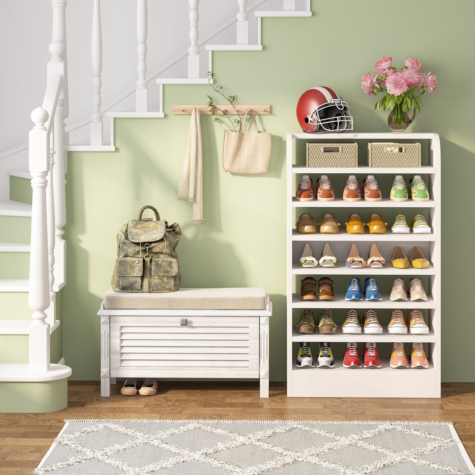 8-Tier Shoe Rack, Wooden Shoe Shelf Shoe Storage Cabinet (Approx. 203 cm)