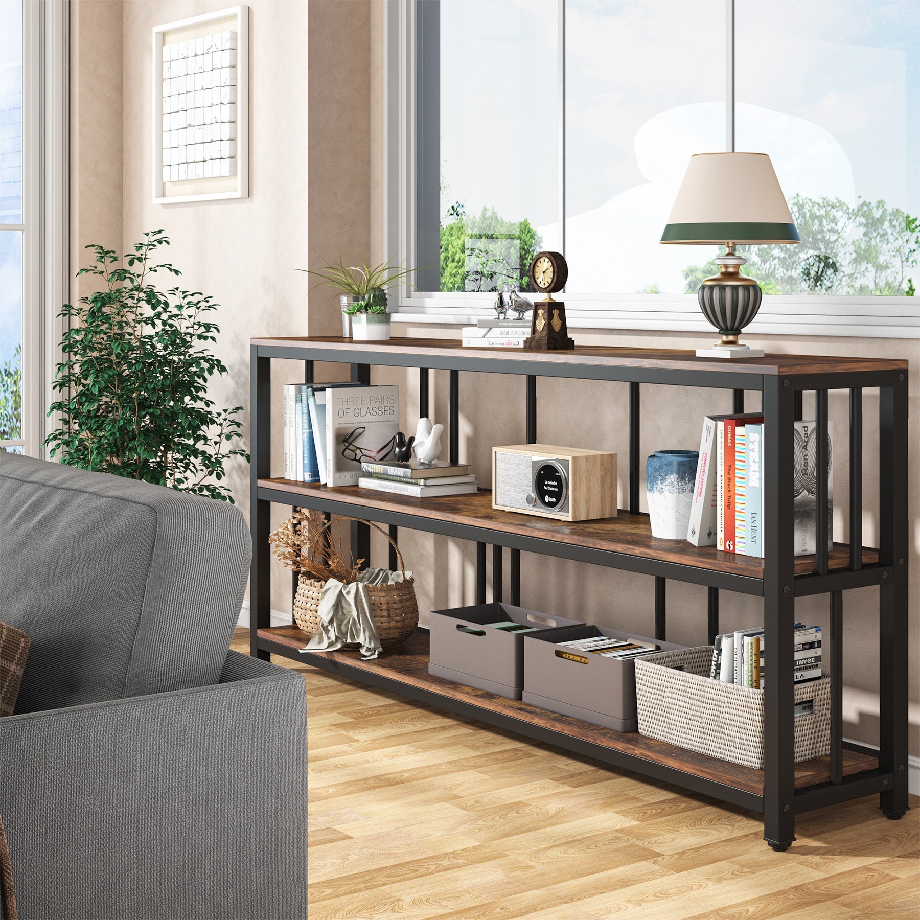 3-Tier Console Table, 180 cm Long Sofa Table Behind Couch