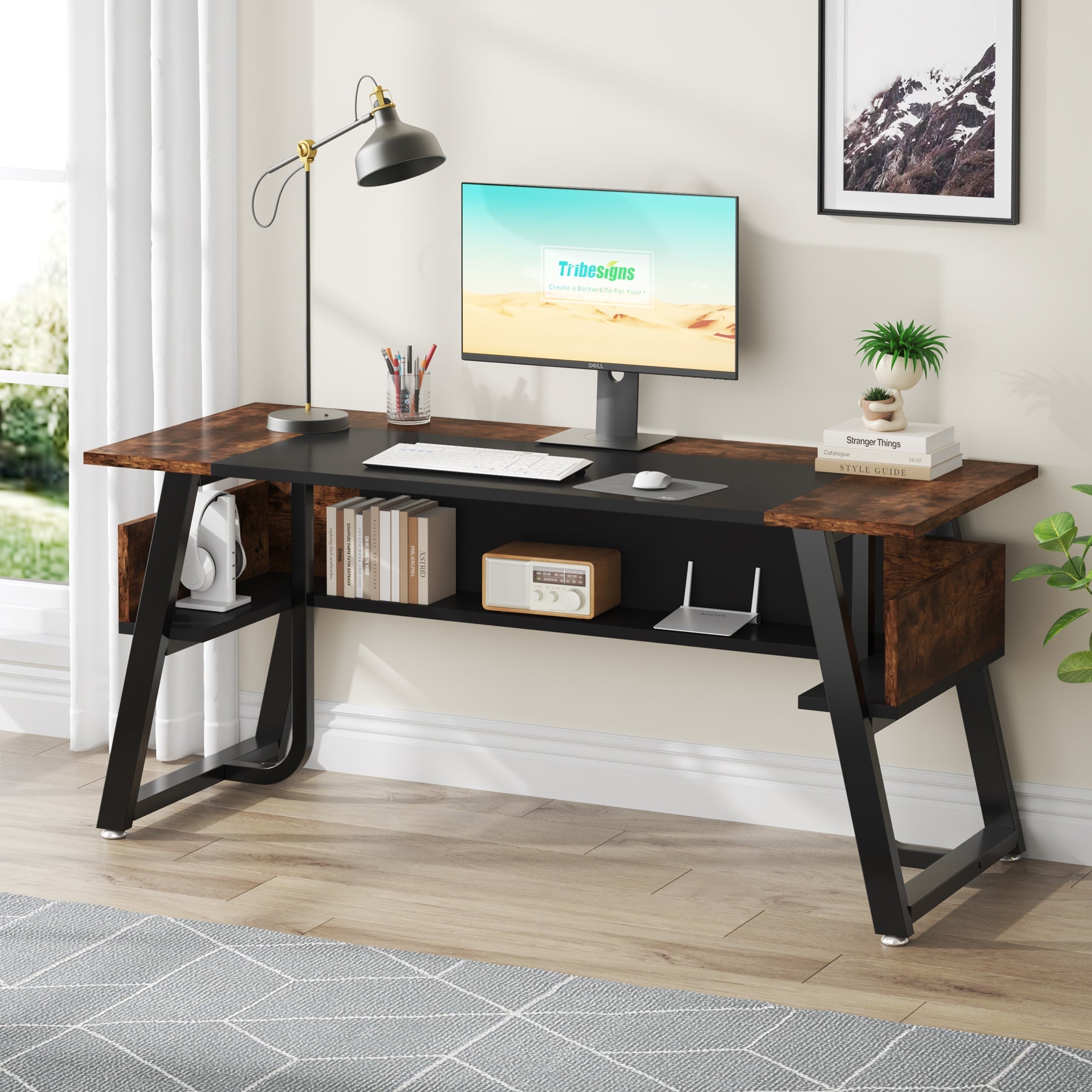 160 cm Executive Desk Computer Office Desk with Storage Shelf