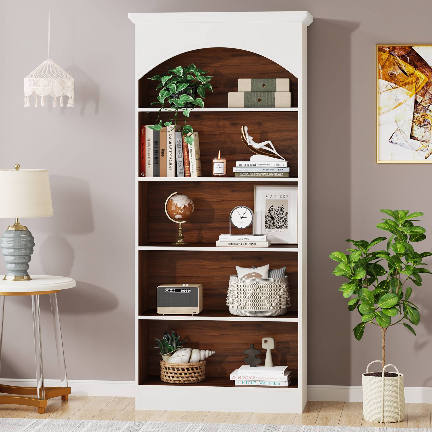 5-Shelf Bookcase, 180 cm Tall Bookshelf with Storage Shelves