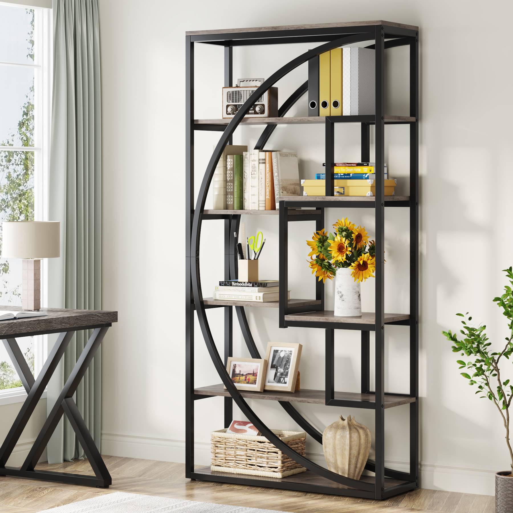 Industrial Bookshelf Bookcase with 20.3 cm Open Storage Shelves