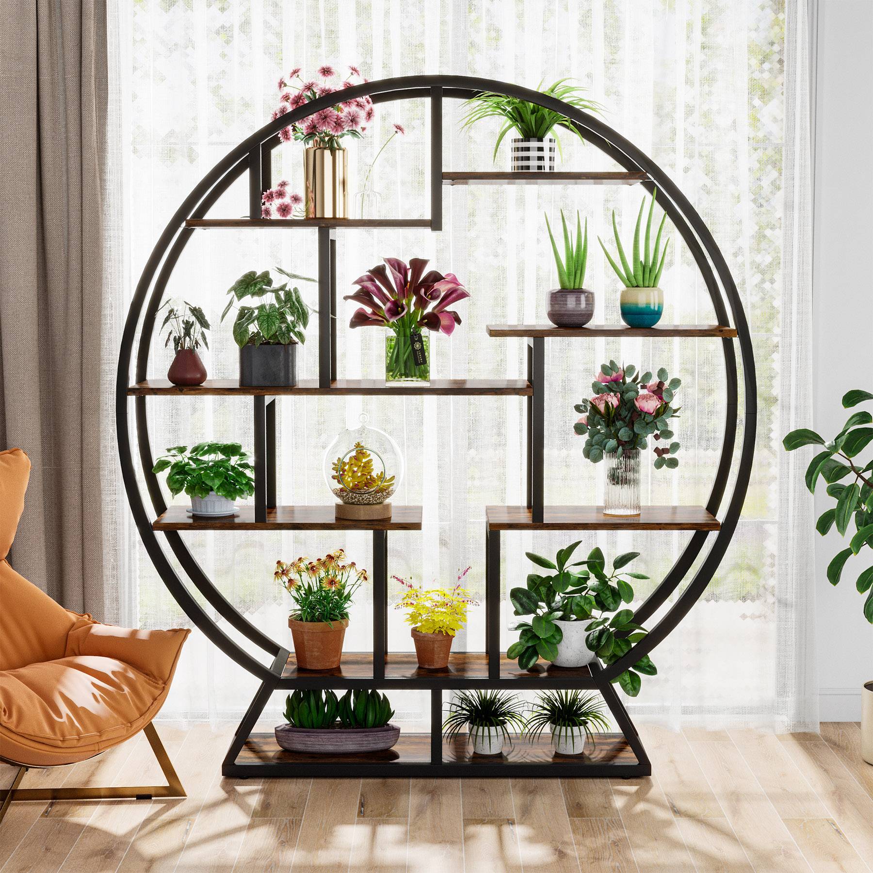 Round Plant Stand, 160 cm Flower Pot Plant Rack with 8 Shelves