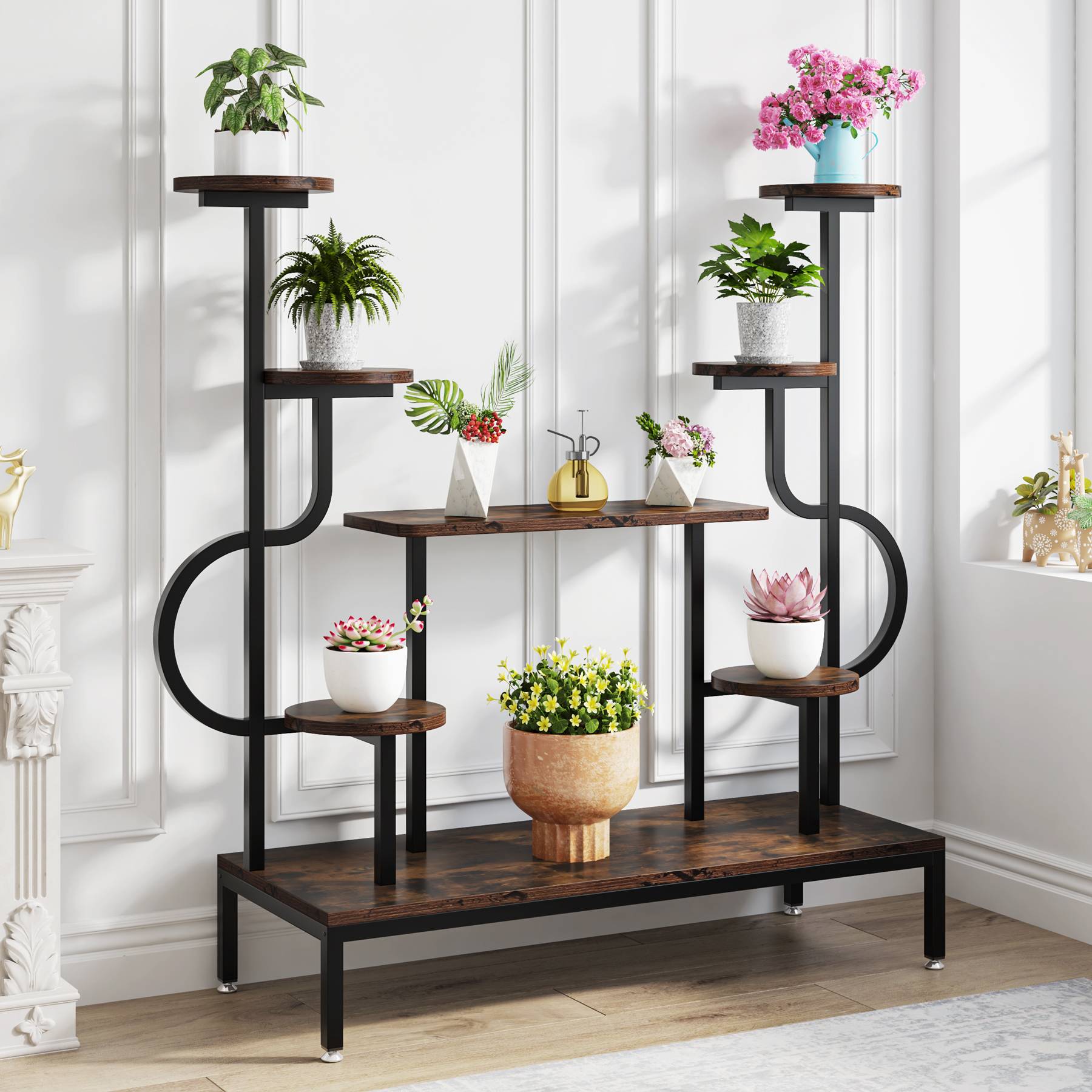 8-Tier Plant Stand, Wood Potted Ladder Holder Flower Rack Shelves (Approx. 20 cm per tier)