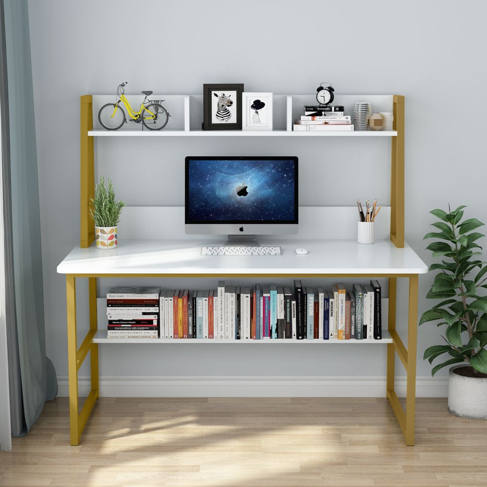 119 cm Computer Desk, Heavy Duty Writing Desk with Hutch & Bookshelf