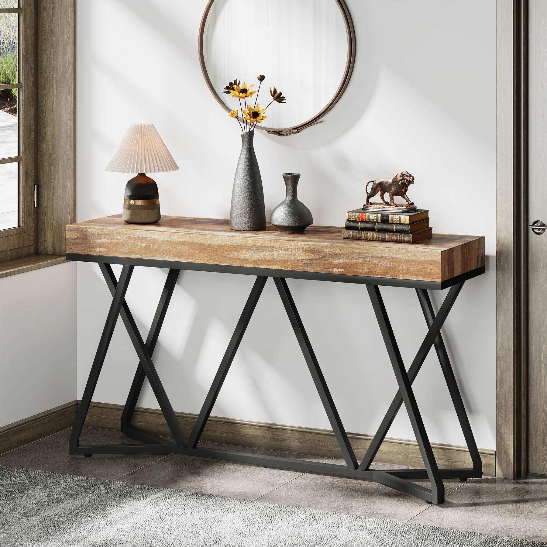 Farmhouse Console Table, 140 cm Sofa Table Wood Entryway Table