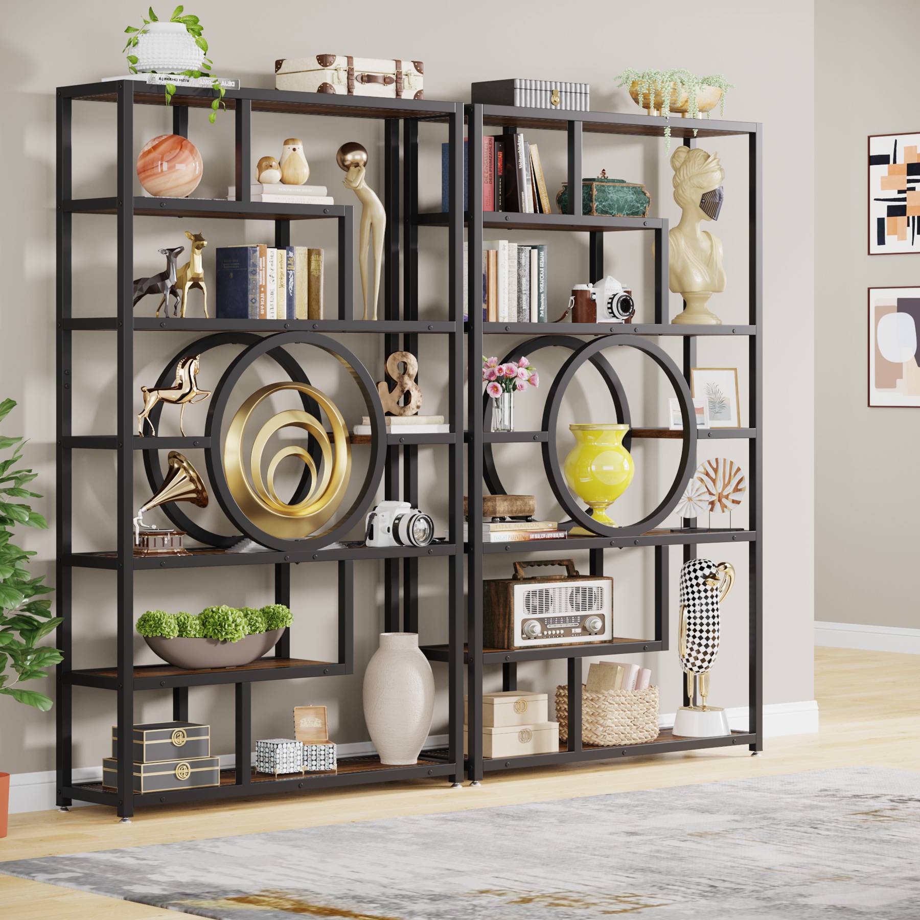 183 cm Bookshelf, 8-Shelf Etagere Bookcase Industrial Display Shelf