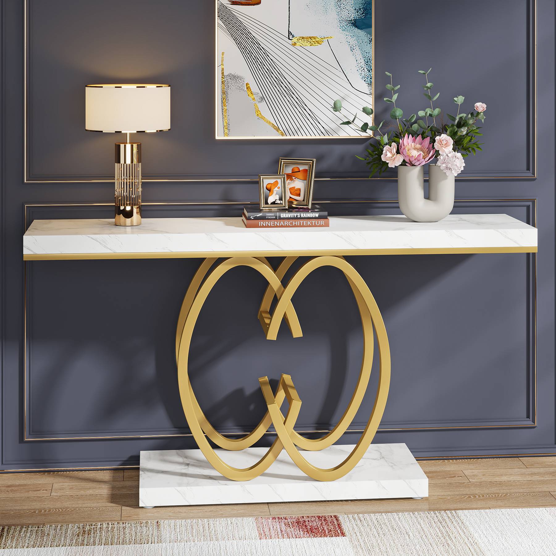 140 cm Narrow Console Table, Modern Sofa Accent Table for Hallway