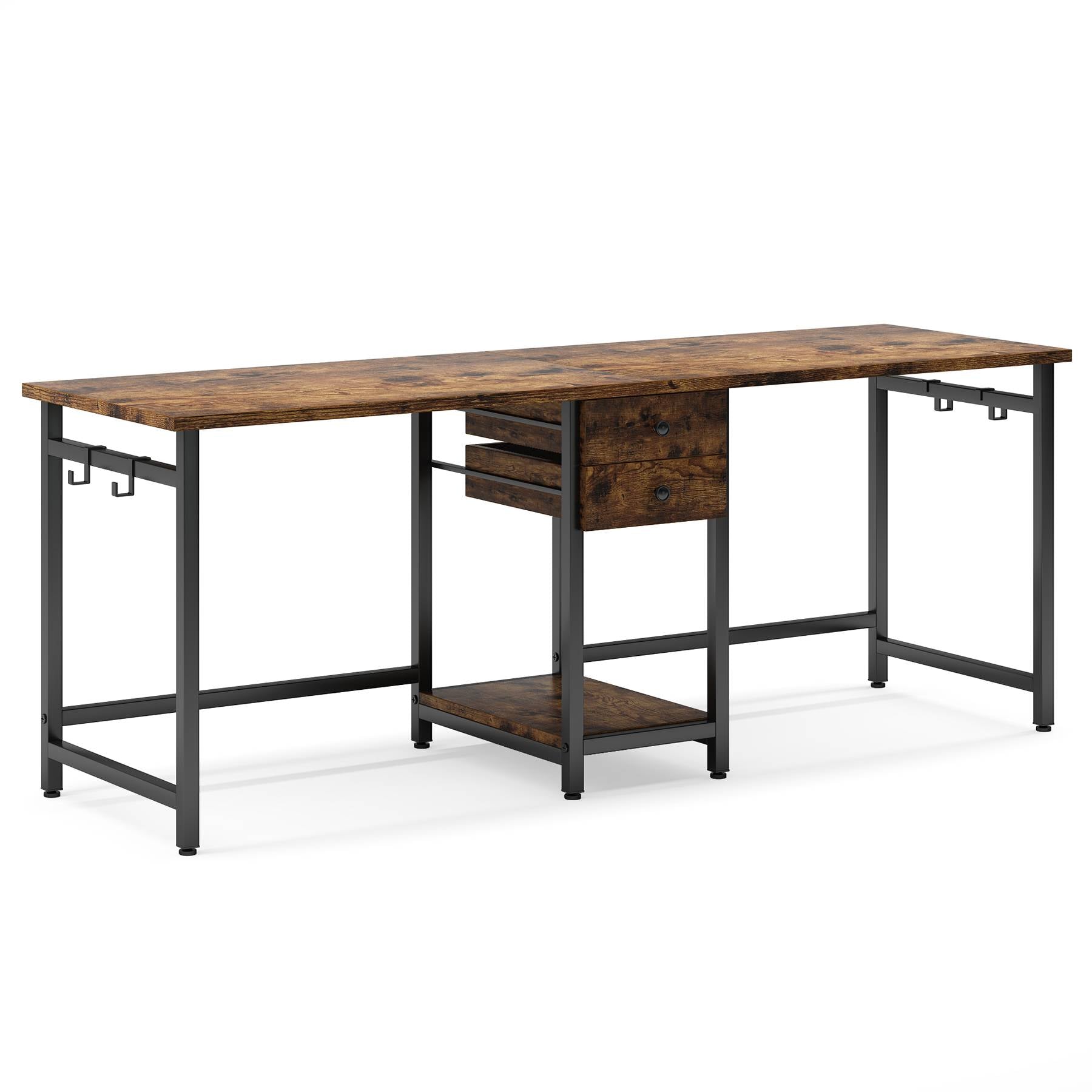 Industrial Two Person Desk, 198 cm Double Computer Desk with Drawers