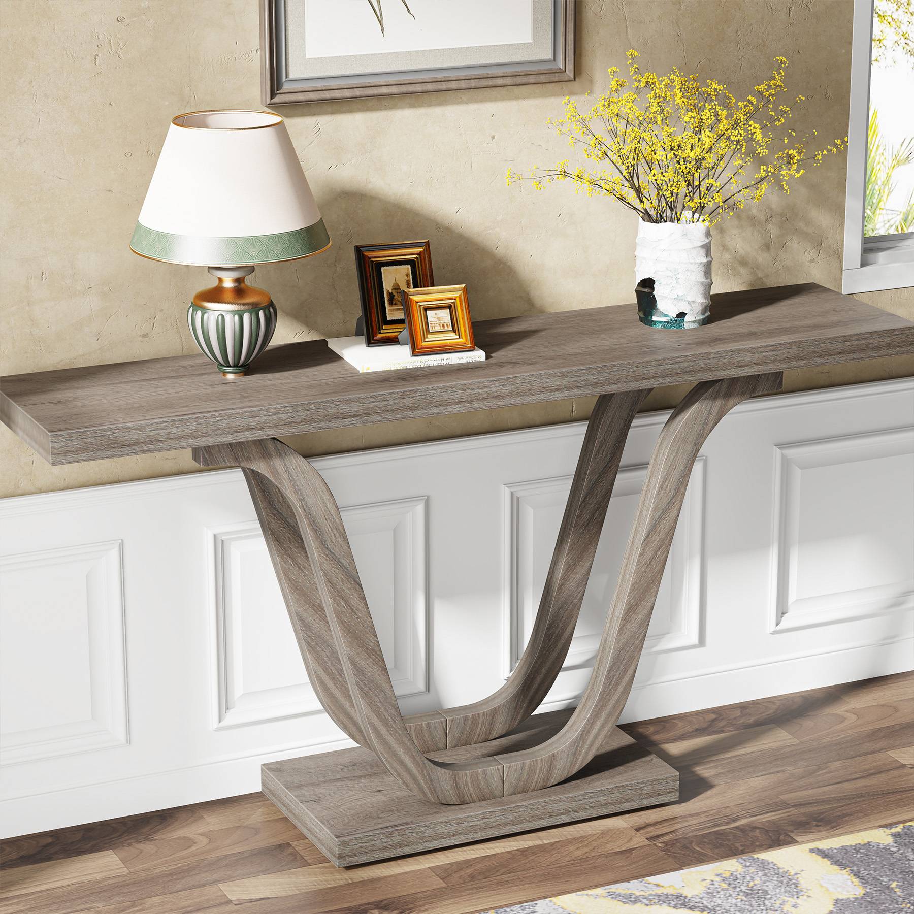 Farmhouse Console Table, 140 cm Wood Sofa Table Hallway Table